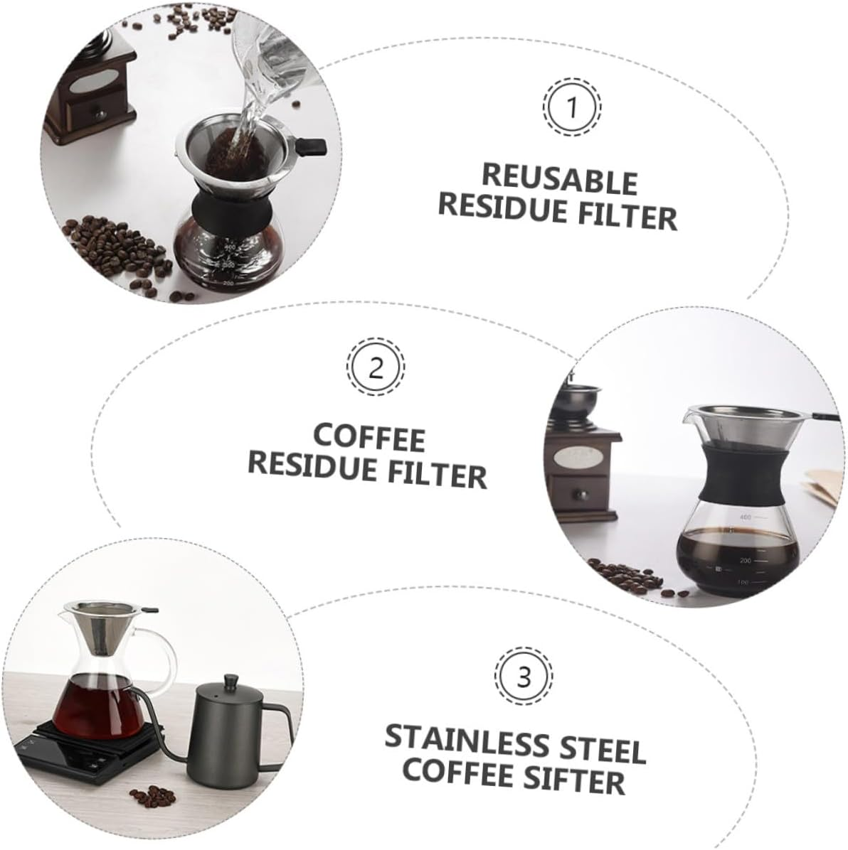 Toyvian Stainless Steel Coffee Filter Mesh Strainer, Rust-Proof Reusable Beverage Sifter with Handle, Multipurpose Paperless Coffee and Tea Funnel for Hand Drip Brewing Random Style image number 4