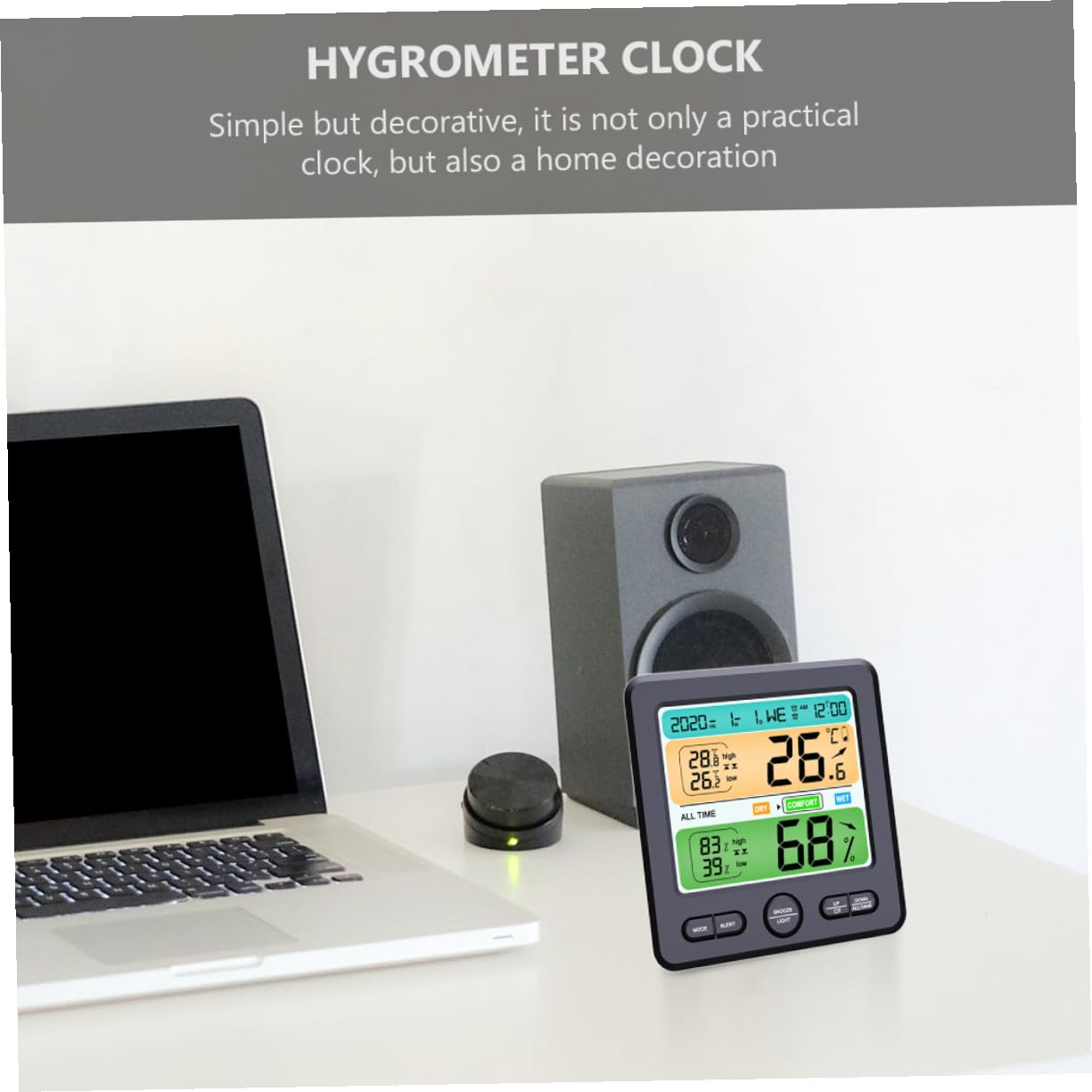 High Precision Wall Mount Thermohygrometer Clock with Large Digital Display Indoor Temperature and Humidity Monitor for Home Decoration No Battery Needed Material Suitable for Desk