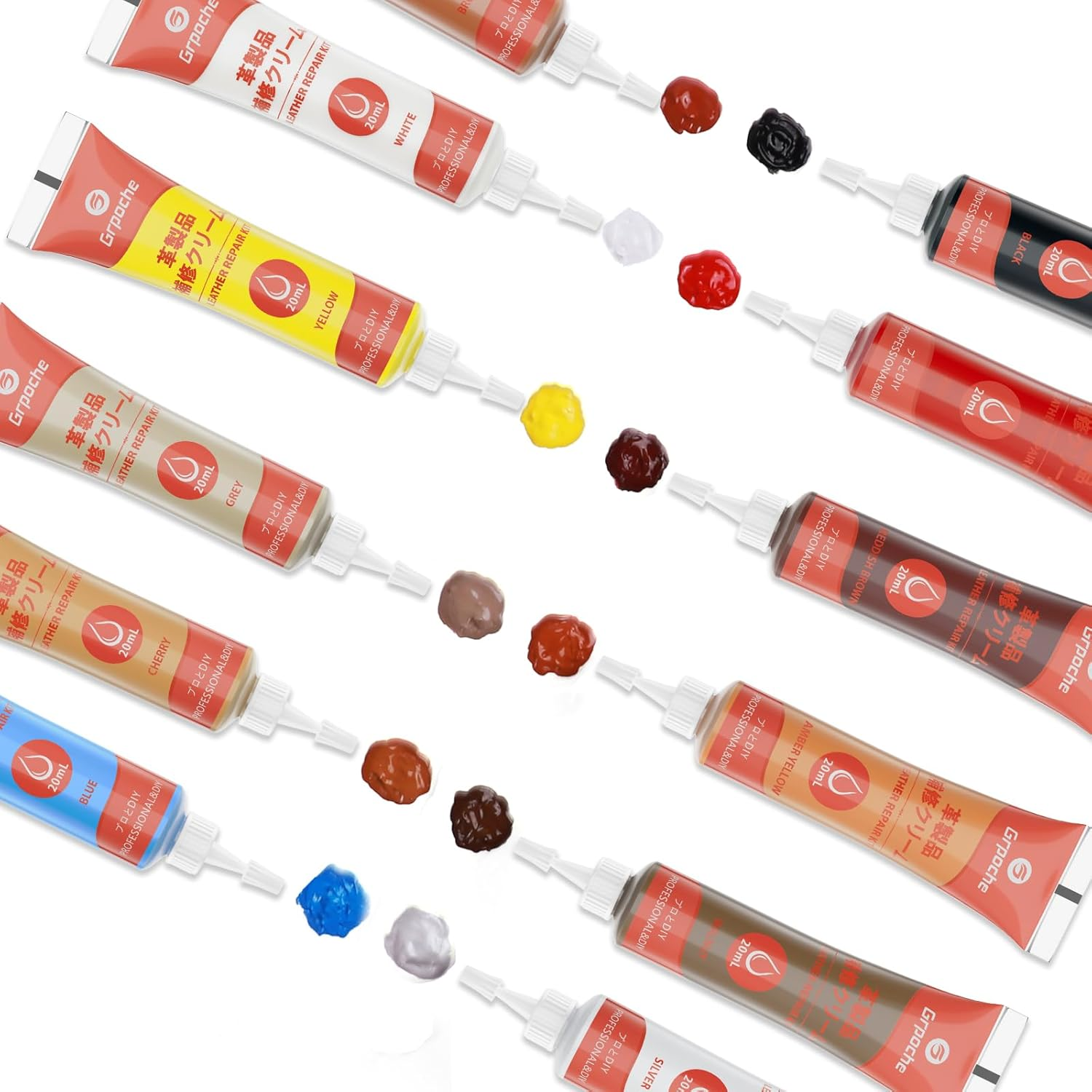 Grpoche Leather Repair Kit, 12 Colors Leather Vinyl Repair Kit for Furniture, Couches, Jacket, Sofa, Boat, Car Seat, Purse, Belt, Shoes, Scratch Filler Kit (12 Pcs Leather Repair Kit (20 ML) image number 1