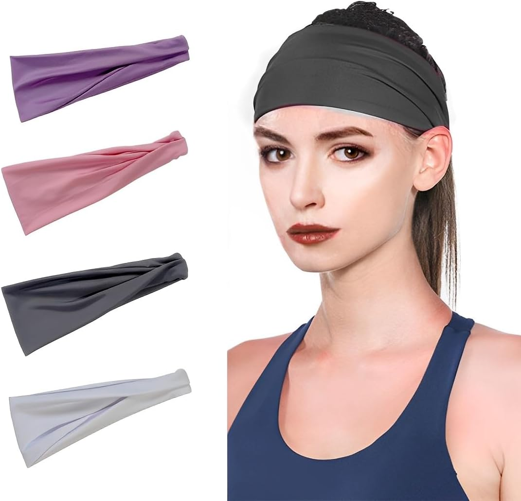 BHIPKOT Pack of 4 Women'S Headbands Fitness Yoga Sports Women'S Headbands Sweat-Absorbing Non-Slip Summer Headbands Hair Embellishments image number 1