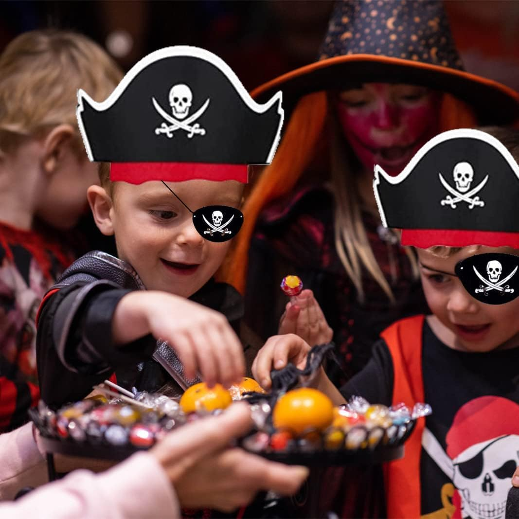 10 Pieces Pirate Hat + 10 Pieces Eye Patch, Felt Pirate Captain Hat Skull Accessory Set for Children'S Birthday Party Christmas image number 4