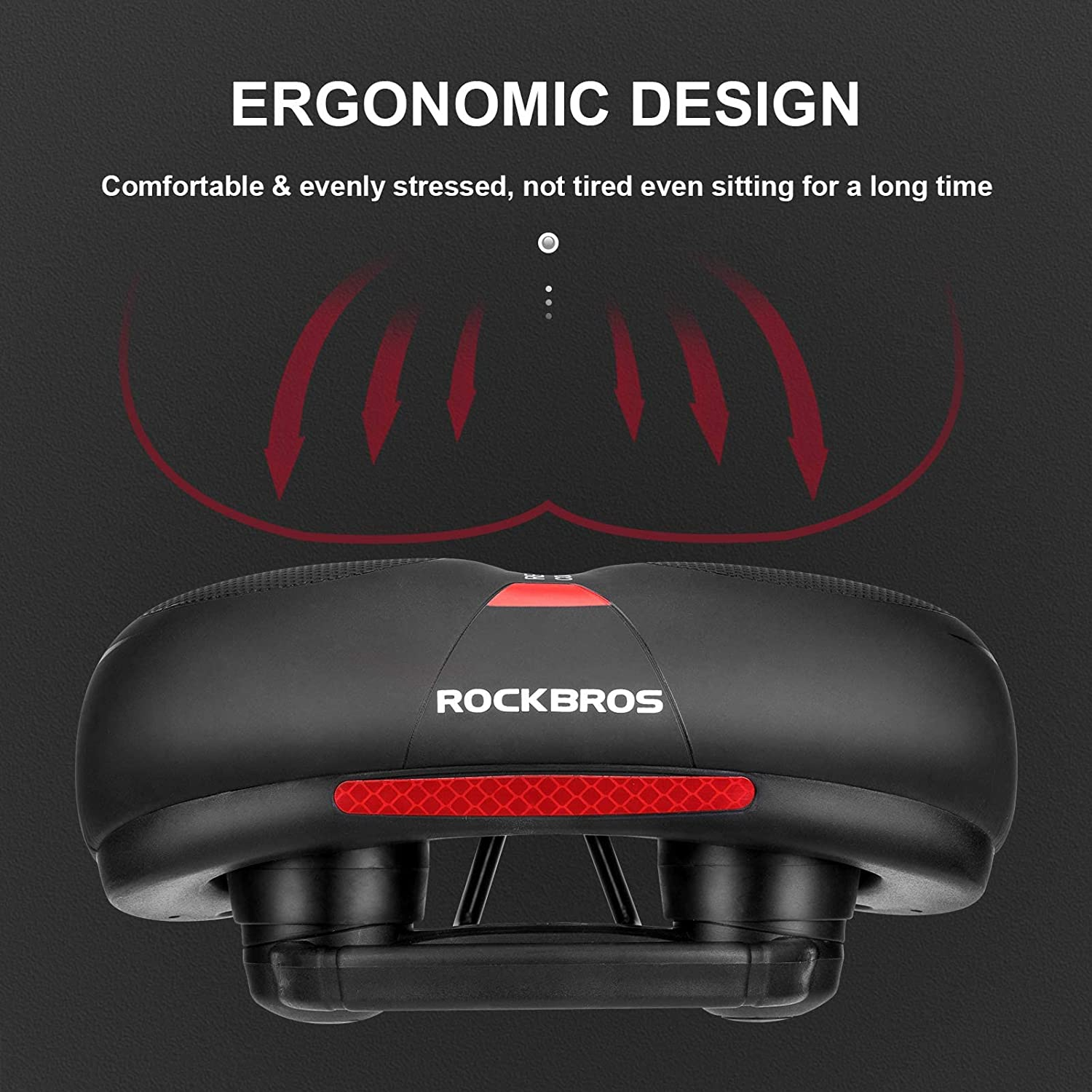 ROCKBROS Comfortable Bike Seat Bicycle Saddle for Men Women Waterproof Wide Soft Bike Cushion Dual Shock Absorbing Bike Accessories Fit for Mountain Road Bike with Reflective Strip Reflective Strip image number 2