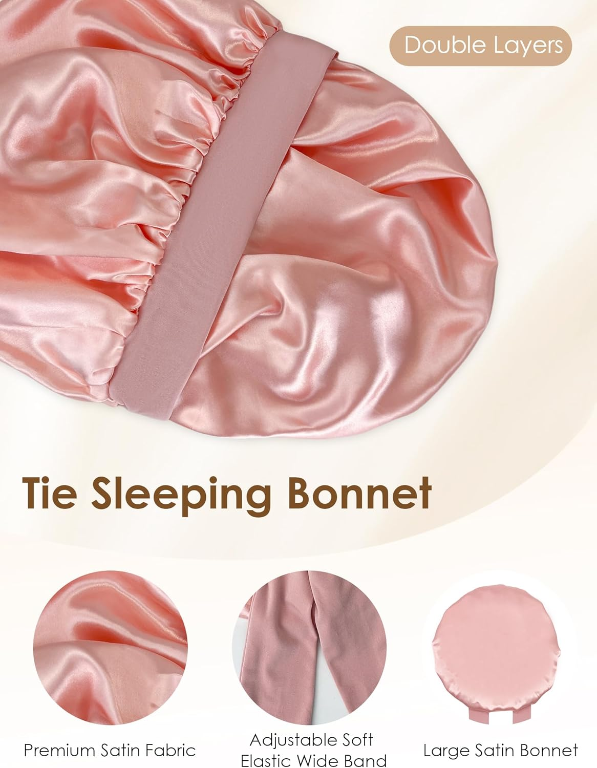 HAYAHARU 2 Pcs Silk Bonnet for Sleeping, Women Satin Bonnet, Silk Sleep Cap Double Layer Hair Hat with Tie Band, Elastic Wide Band Sleep Cap for Natural Curly Braids Hair