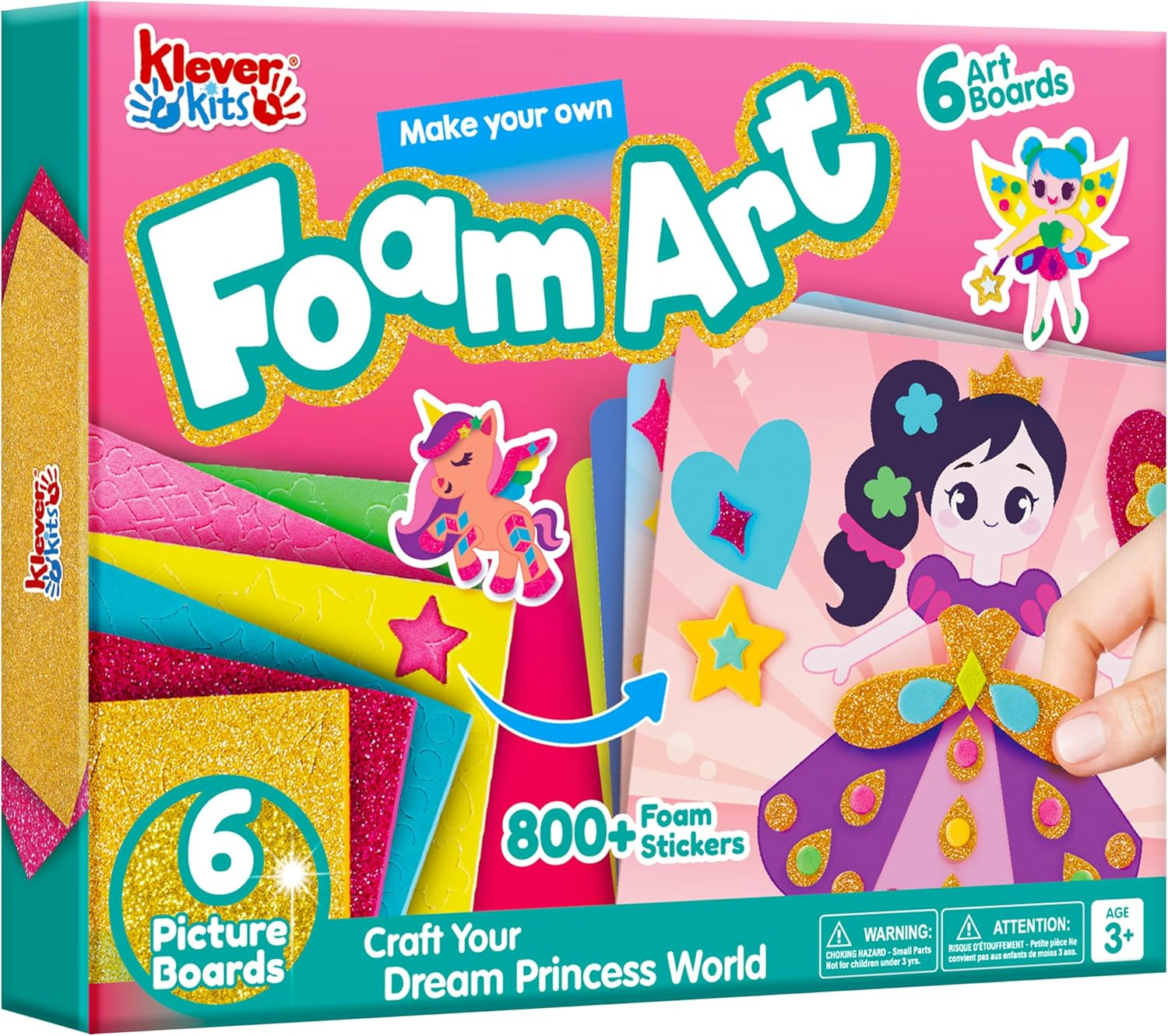 Klever Kits Foam Art Kit for Kids, EVA Foam Stickers with 6 Art Board and 800+ Stickers, DIY Arts and Crafts for Boys Girls Age 3+, Unicorns & Princesses Birthday Gifts Travel Toy image number 2