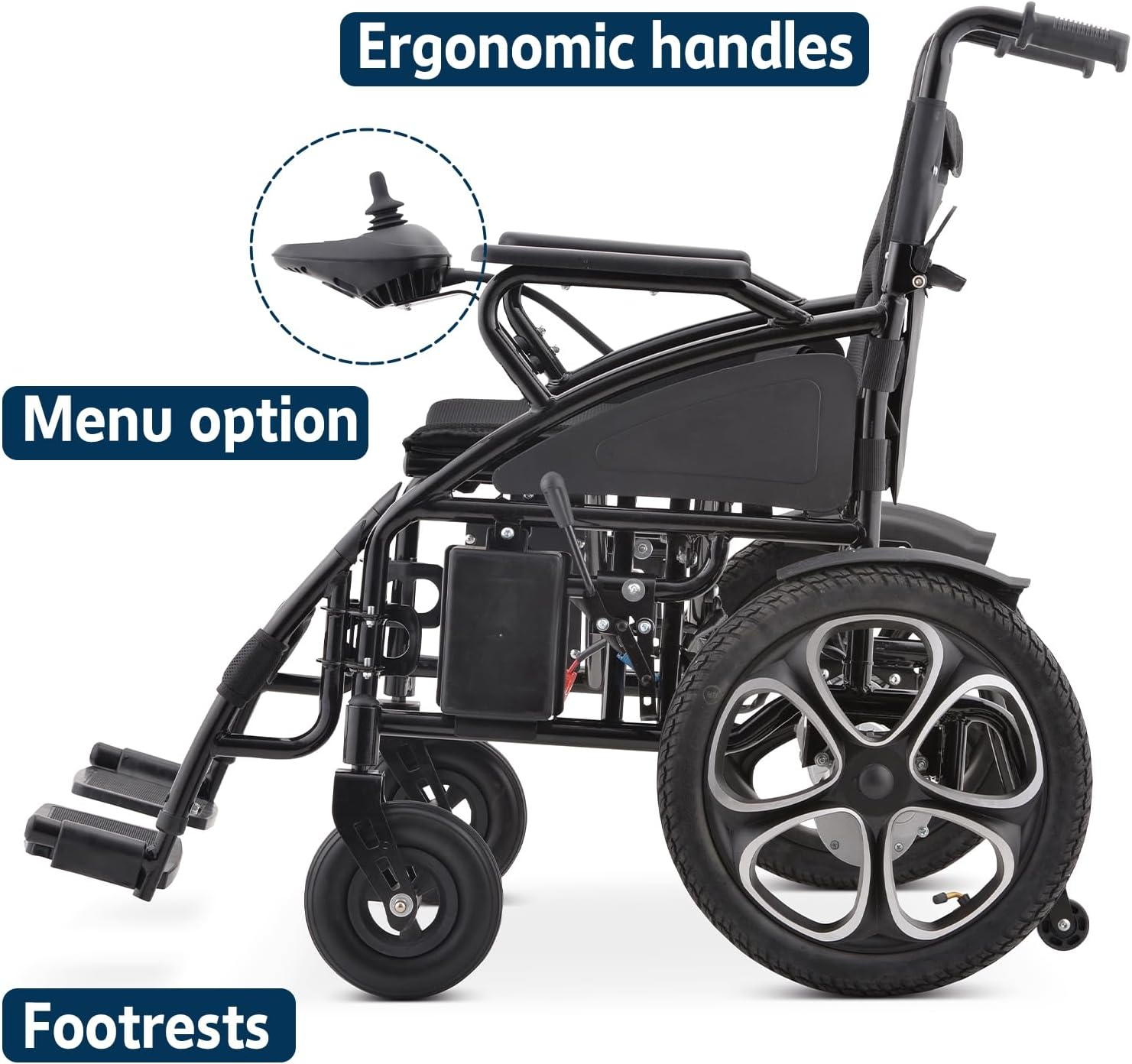2026 Electric Wheelchair, 20KM Range, 600W Motors, 6KM/H Speed, Lightweight 24V Lithium Battery, Foldable with Anti-Tip Wheels and Rear Storage (BLACK with Anti-Tip Wheels) - Black With Anti-Tip Wheels image number 2