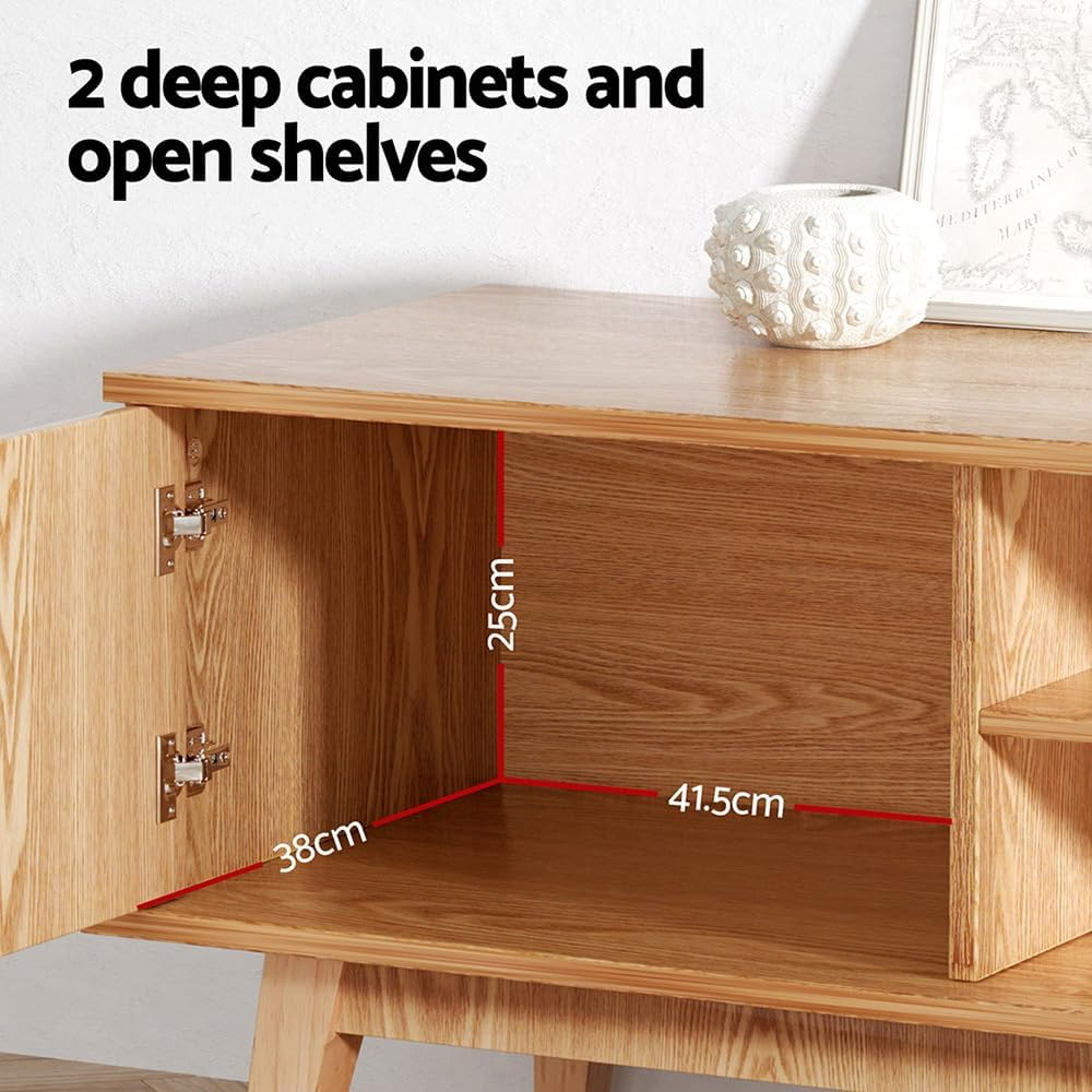 Artiss TV Unit Cabinet Entertainment Units, 140Cm Wooden Stand Table Cabinets Open Storage Shelf Organiser Cupboard Home Living Room Bedroom Furniture, with 2 Cabinets and Open Shelves Pine