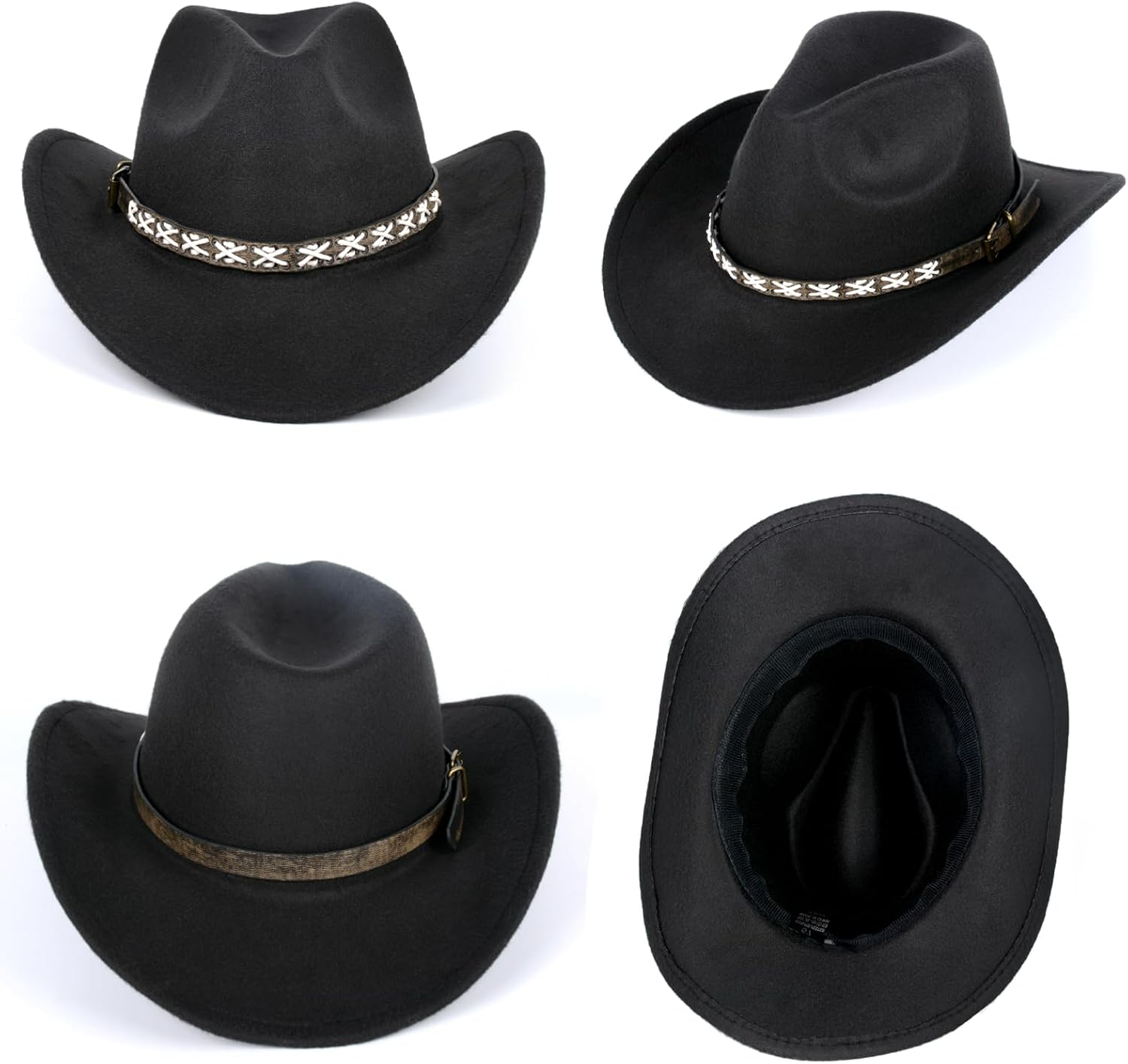 XURUIAU Men'S and Women'S Cowboy Hat Classic Felt Wide Edge Western Cowboy Hat Black image number 3