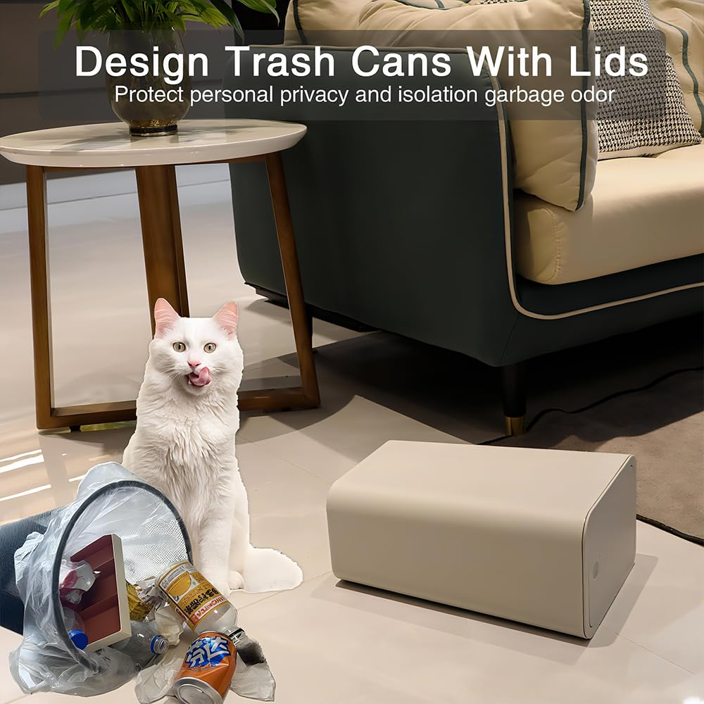 2 Pack Slim Space-Saving Trash Can with Press Top Lid, 12L Durable Plastic Garbage Bin for Kitchen, Bathroom, RV, Office, Small Container Wastebasket for Narrow Spaces (White) image number 2