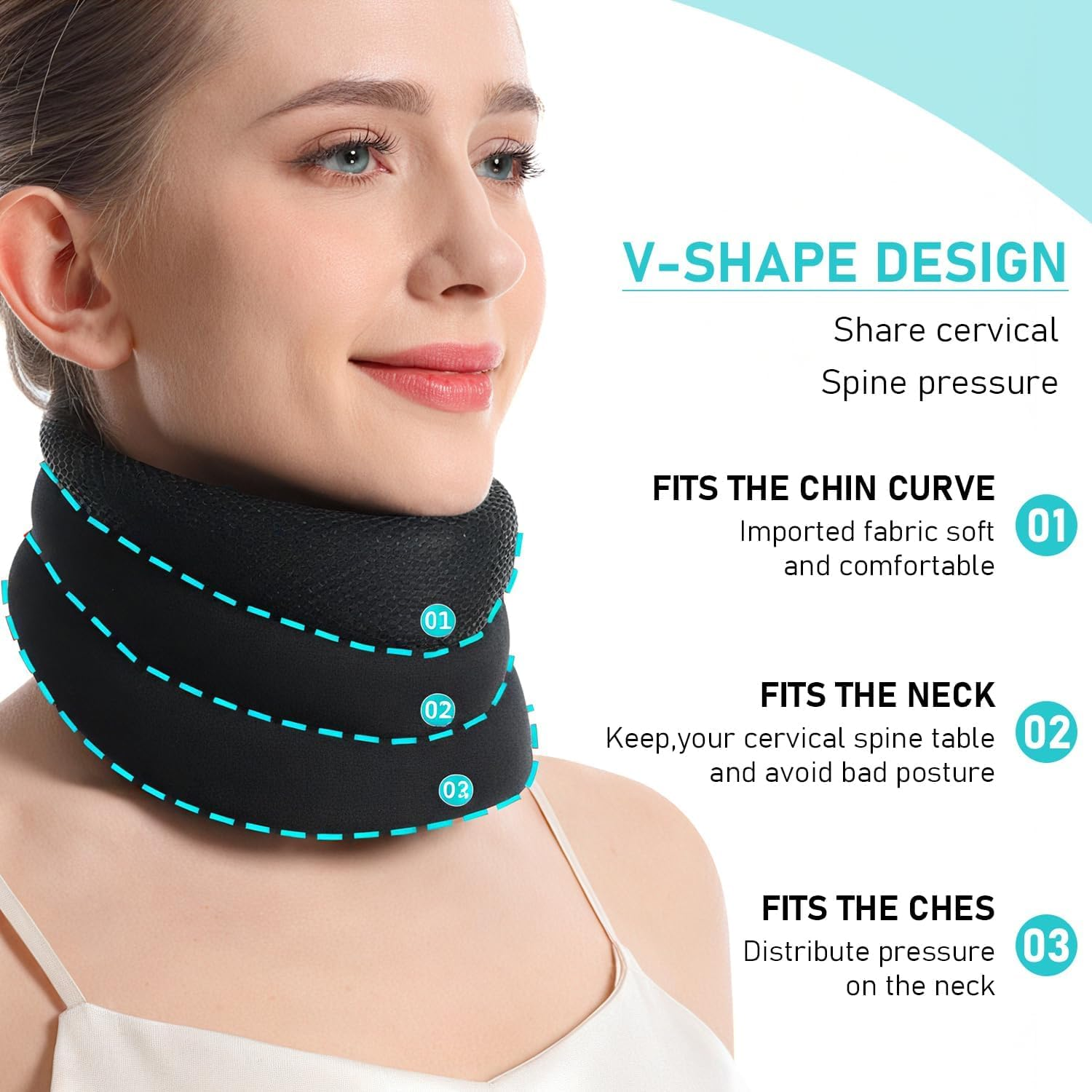 Anti Snoring Neck Support Brace &ndash; Adjustable Cervical Neck Brace & Collar for Pain Relief, Neck Traction Device for Sleeping &ndash; Ergonomic V-Shaped Design, Breathable Ice-Silk Fabric (42Cm) image number 3