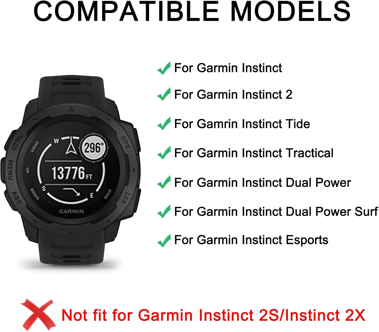 Leonids Sport Bands for Garmin Instinct/Instinct 2 Watch Bands, Soft Silicone Replacement Straps for Garmin Instinct Tide/Tractical Band