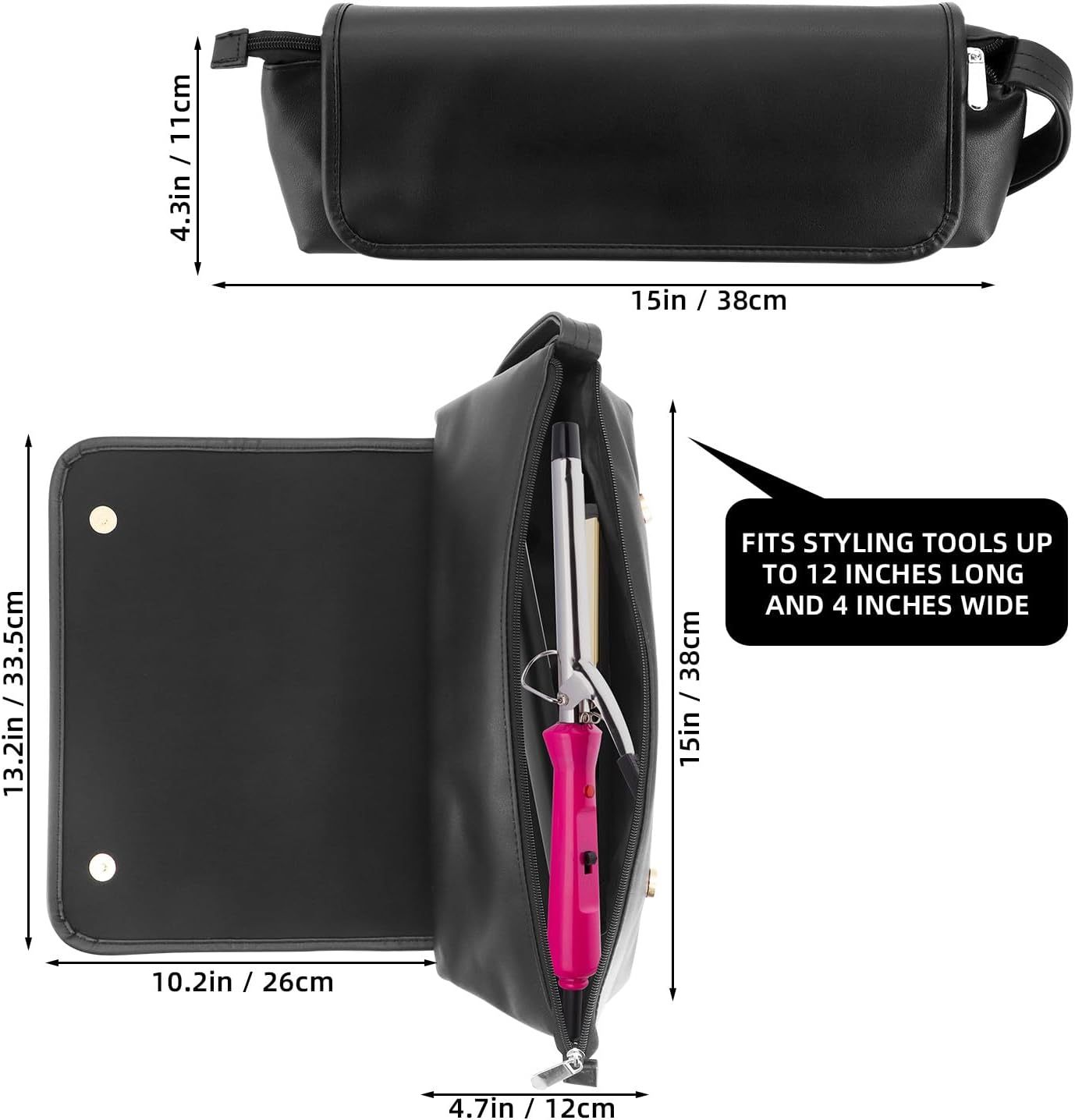 Buwico Travel Hair Tools Bag, Hair Tools Travel Case and Heat Resistant Mat for Flat Irons, Curling Iron, Haircare Accessories, 2-In-1 Design Curling Iron Travel Bag for Dyson Airstrait (Black)