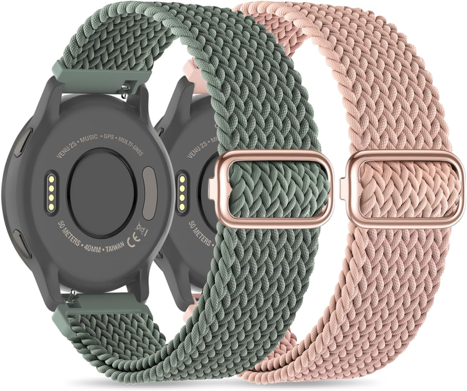 2 Pack Braided Band 18Mm Soft Nylon Compatible with Garmin Venu 3S/Venu 2S/Vivoactive 4S/Vivomove 3S/Venu 4 41Mm/Forerunner 255S/Forerunner 265S,Quick Release Strap Wristband for Women Men image number 5