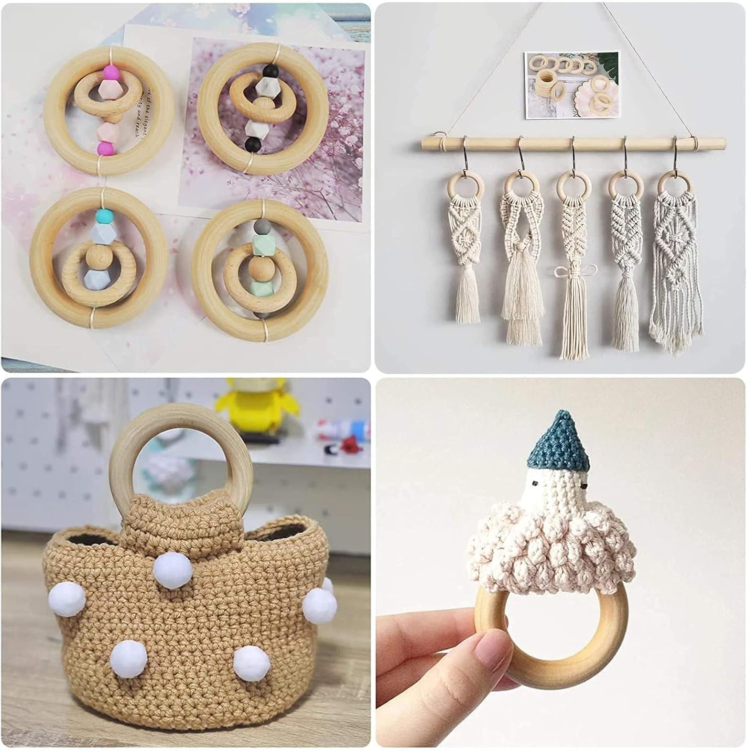 Natural Wooden Rings, 30 Pcs Macrame Rings, 50Mm/2Inch Loops for Crafts Jewelry Making DIY Project