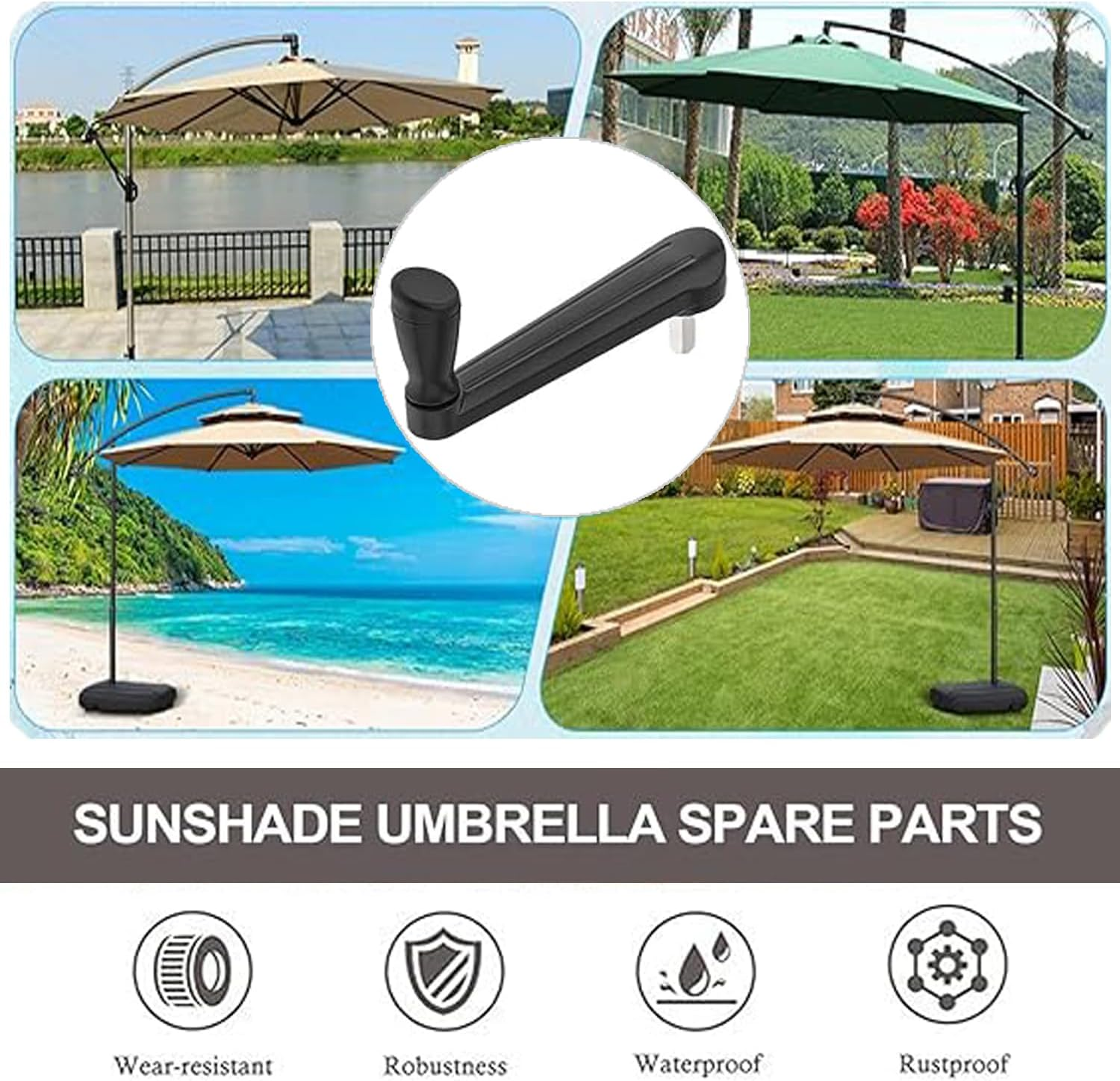 Yharnamite Patio Umbrella Crank, Umbrella Replacement Parts, Outdoor Sunshade Crank Handle, Adjustable Canopy Repair Tool for Garden & Yard image number 1