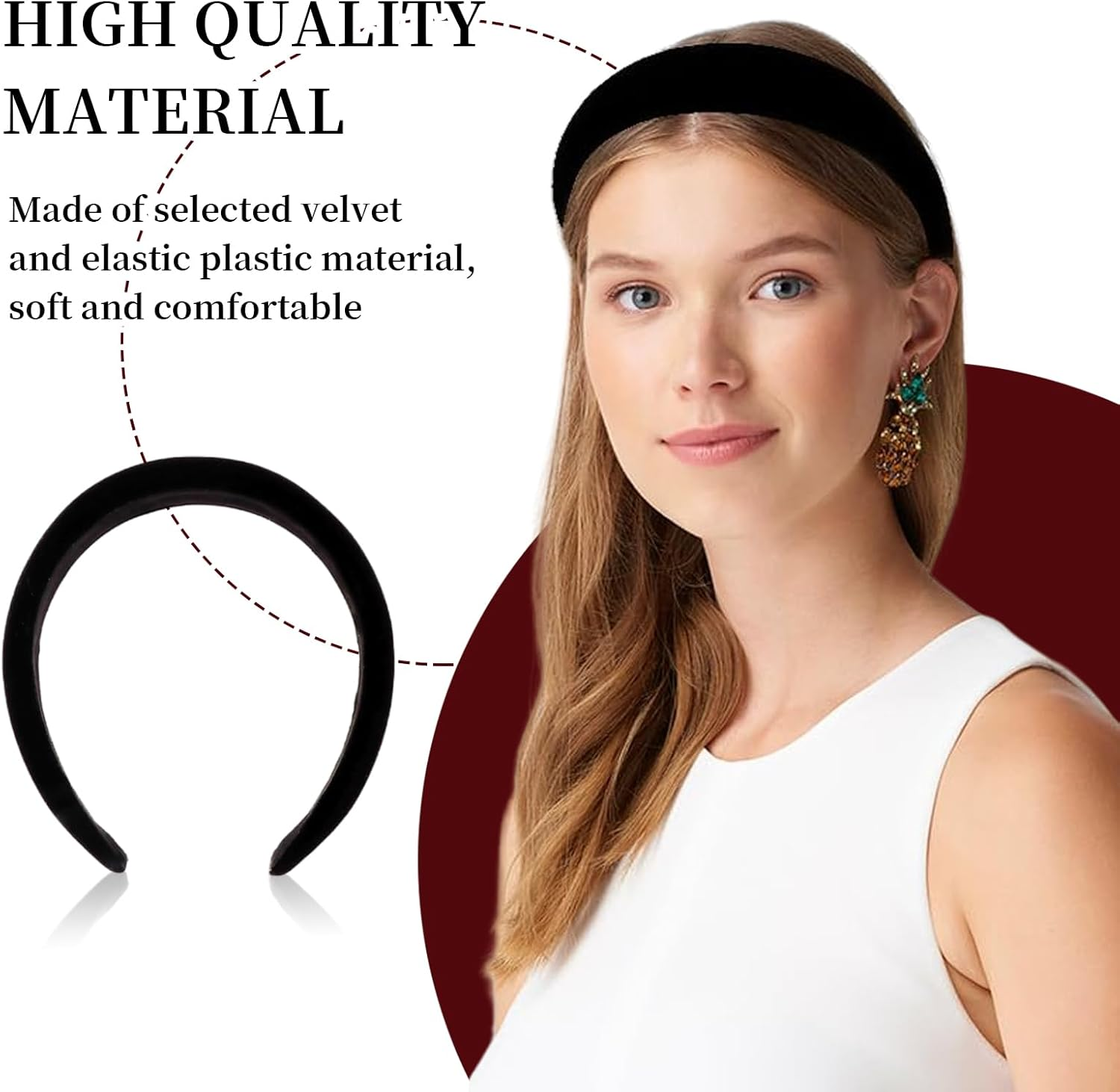 TELAIN Hairband Ladies Black, Velvet Material in 4 Widths, Thick Padded and Non-Slip, Stylish Hair Accessories for All Occasions image number 3