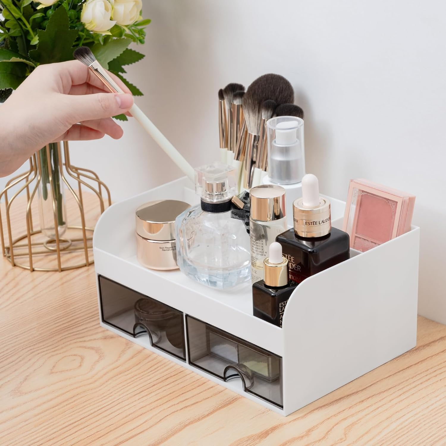 Desk Organizer with 2 Drawer, Multi-Functional Pencil Pen Holder for Desk, Desk Organizers and Storage with 6 Compartments, Desktop Organizer for Office Home Art Supplies (White) image number 5