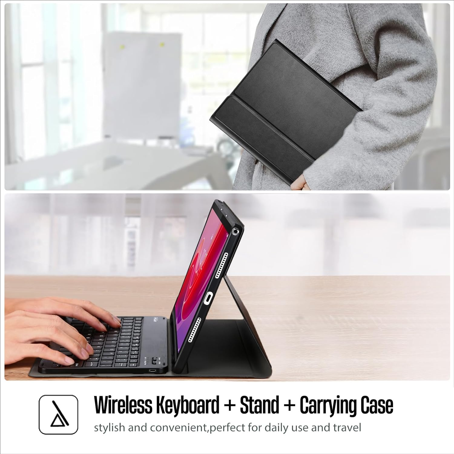 Procase Case with Keyboard for Lenovo Tab M11 / K11 LTE 11" 2024, PU Leather Case with Magnetically Detachable Wireless Keyboard for Lenovo M11 / Tab K11 LTE 11 Inch -Black image number 1