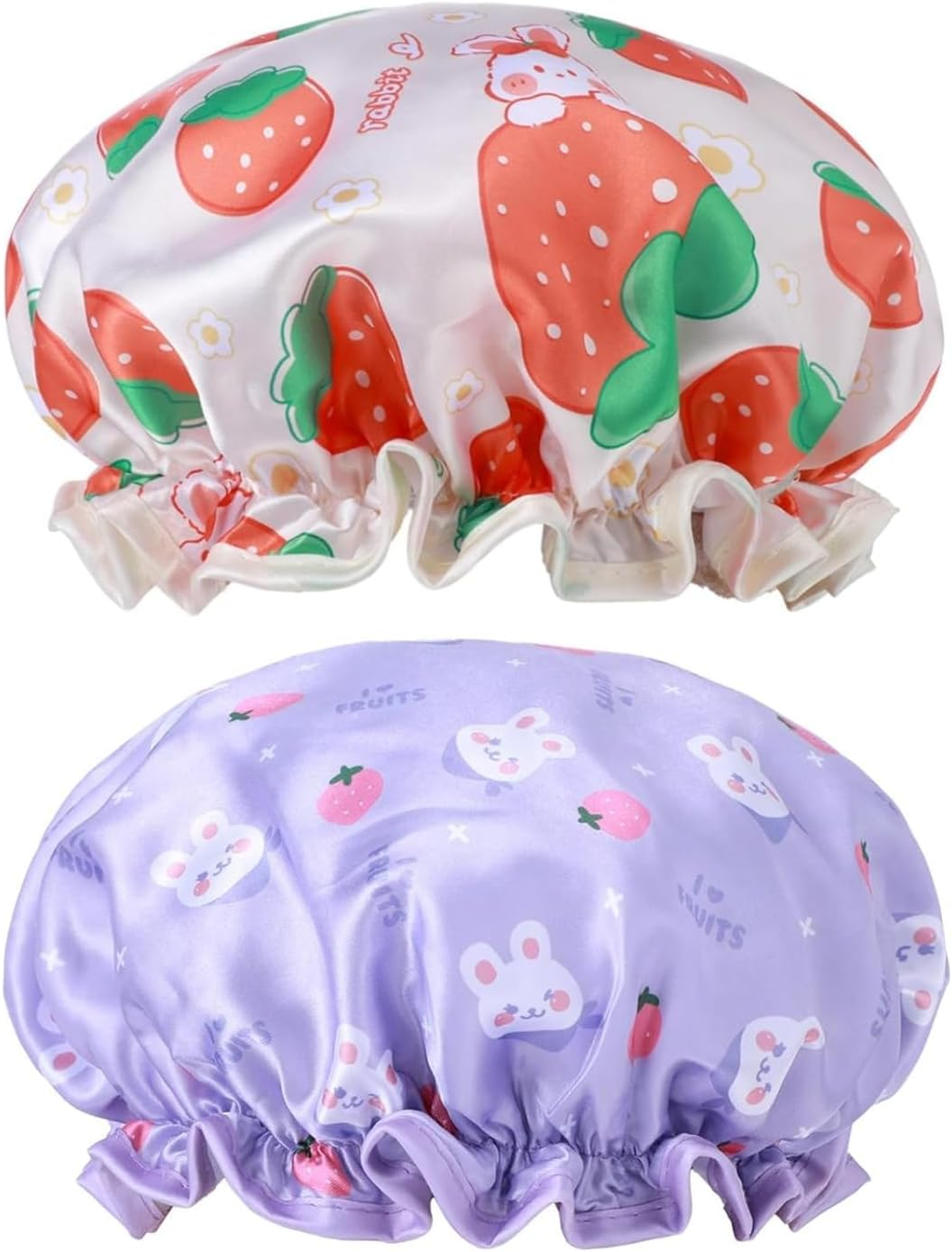Kids Shower Cap & Shower Cap for Kids 2-Pack, Waterproof Double Layer Rabbit Design with Elastic Band, Reusable Bath Cap for Children - 2 Pieces (Purple + Yellow) image number 5
