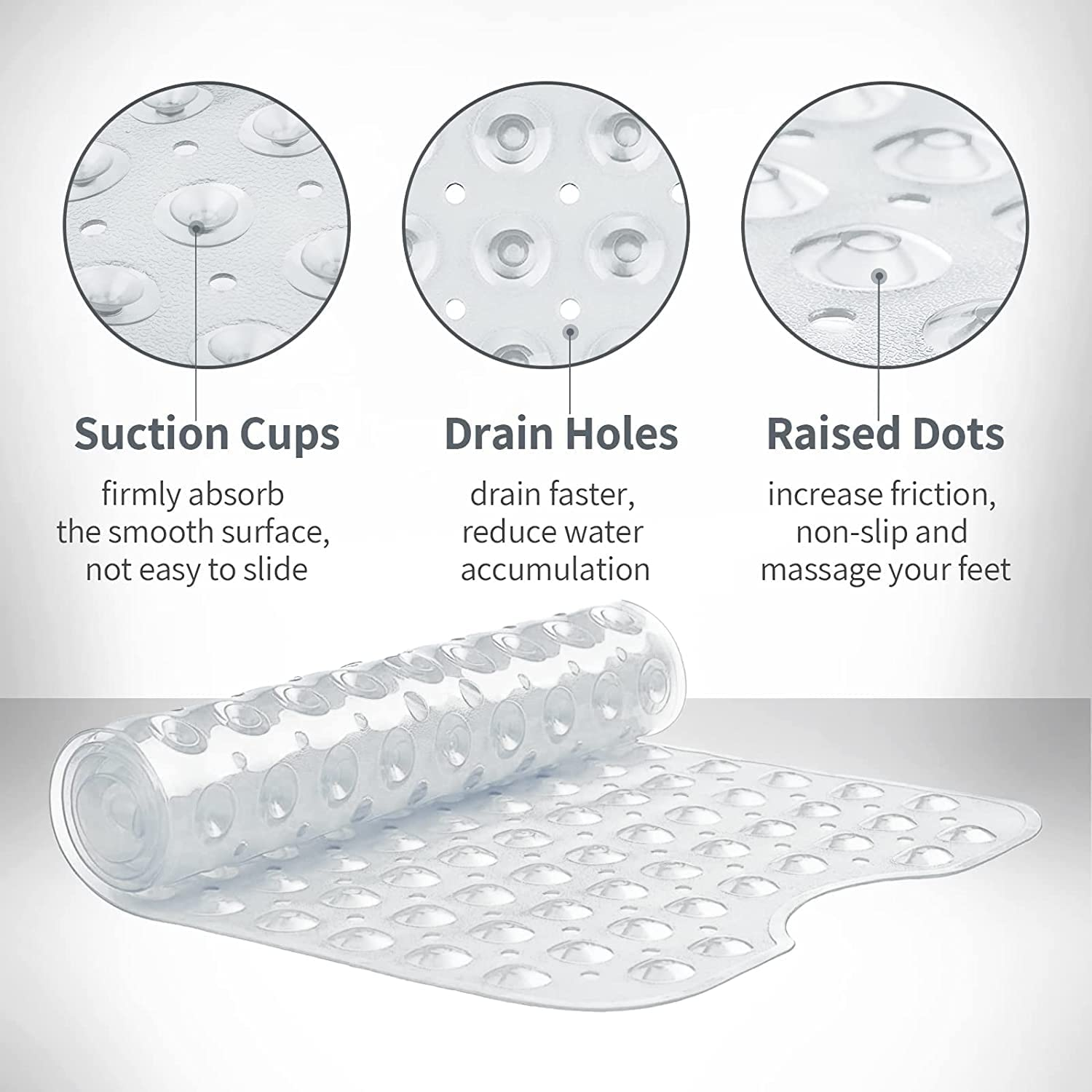 Non-Slip Bath Mats for Bathroom anti Mould Bathtub Mats with Suction Cups and Drain Holes Non Slip Shower Mat for Adults &Old People 100 X 40Cm - Clear (Clear) image number 1