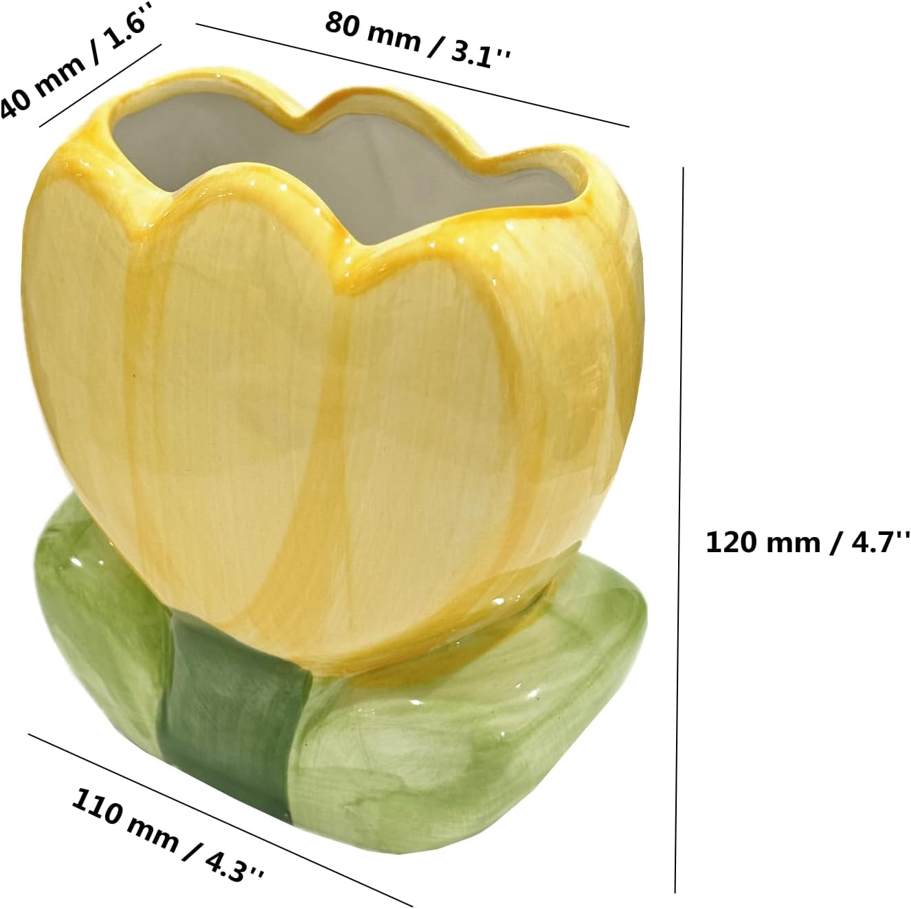 TANG SONG Ceramic Tulip Make up Brush Holder Flower Cosmetic Storage Box Pen and Pencil Holder Desktop Organizers (Yellow) image number 5