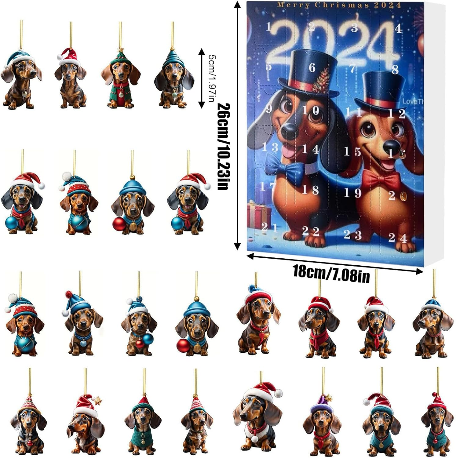 2024 Dachshund | Christmas Countdown Calendar | 24 Day of Surprises Funny Dog Set | Silly and Cute Dachshund Toy | Dog Charmss Pendant Countdown Calendar for Home Decor
