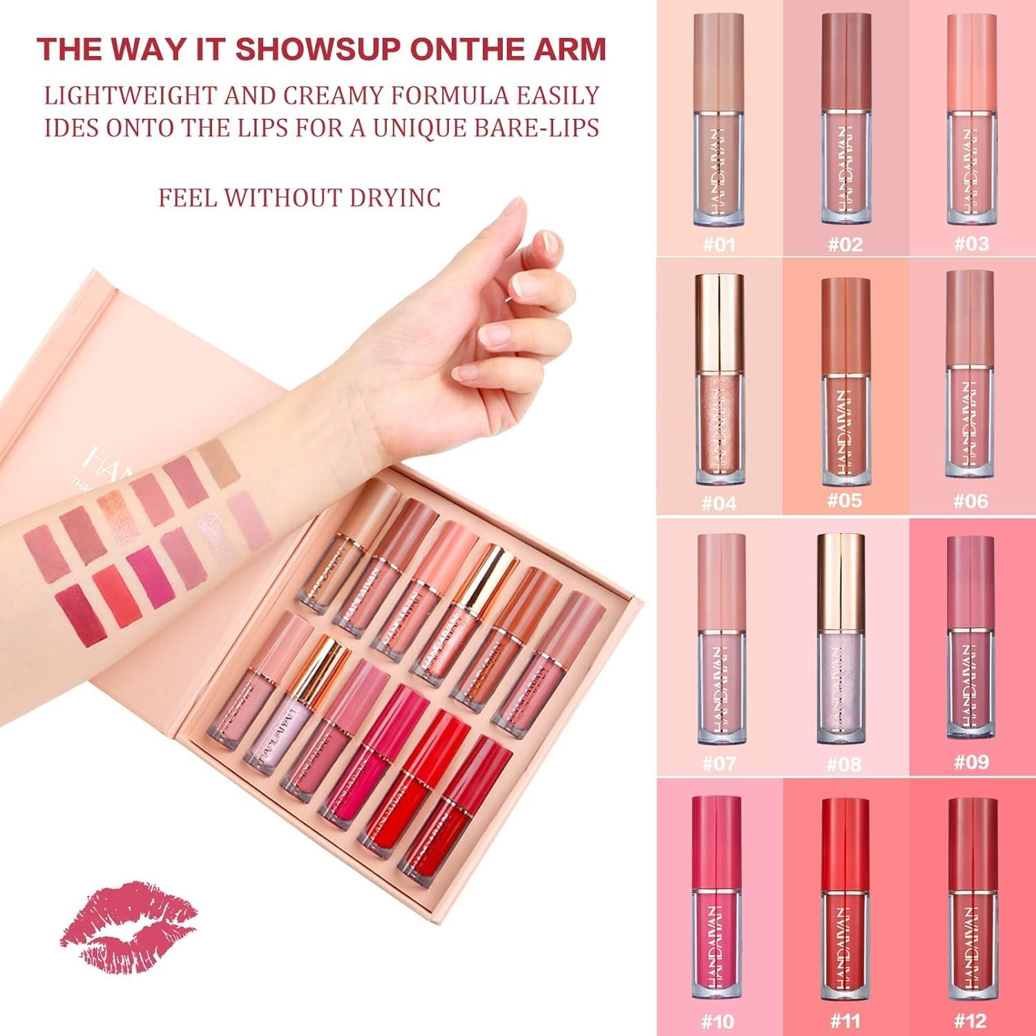 12Pcs Lip Gloss Make-Up Set, Matte Liquid Lipstick Lip Tint Stain Waterproof Long-Lasting Velvet Lipgloss Make up Gifts for Women Teenage Girls Birthday Valentine'S Day image number 6