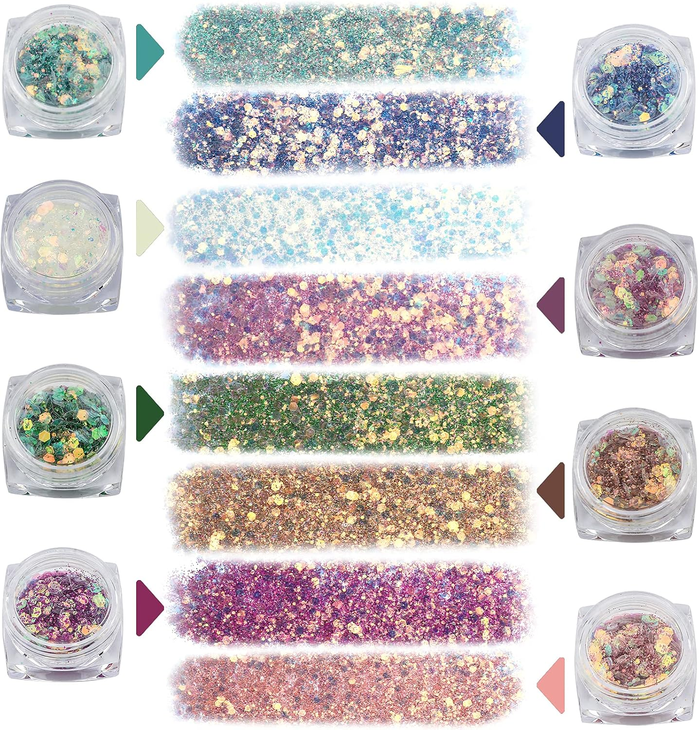 SAVITA 8 Colors Iridescent Glitter Flakes, 3D Holographic Mermaid Nail Sequins, Bling Chunky Glitter Irregular Paint for Art Craft Festival Cosmetic Body Decoration image number 4