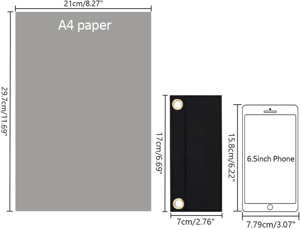 WADORN 5 Colors Purse Felt Insert Organizer, Multipurpose Handbag Liner Tote Bag Organizer with Eyelet in Inner Pocket Storage for Travel Cosmetic Bag, 2.7X6.7 Inch Black image number 5