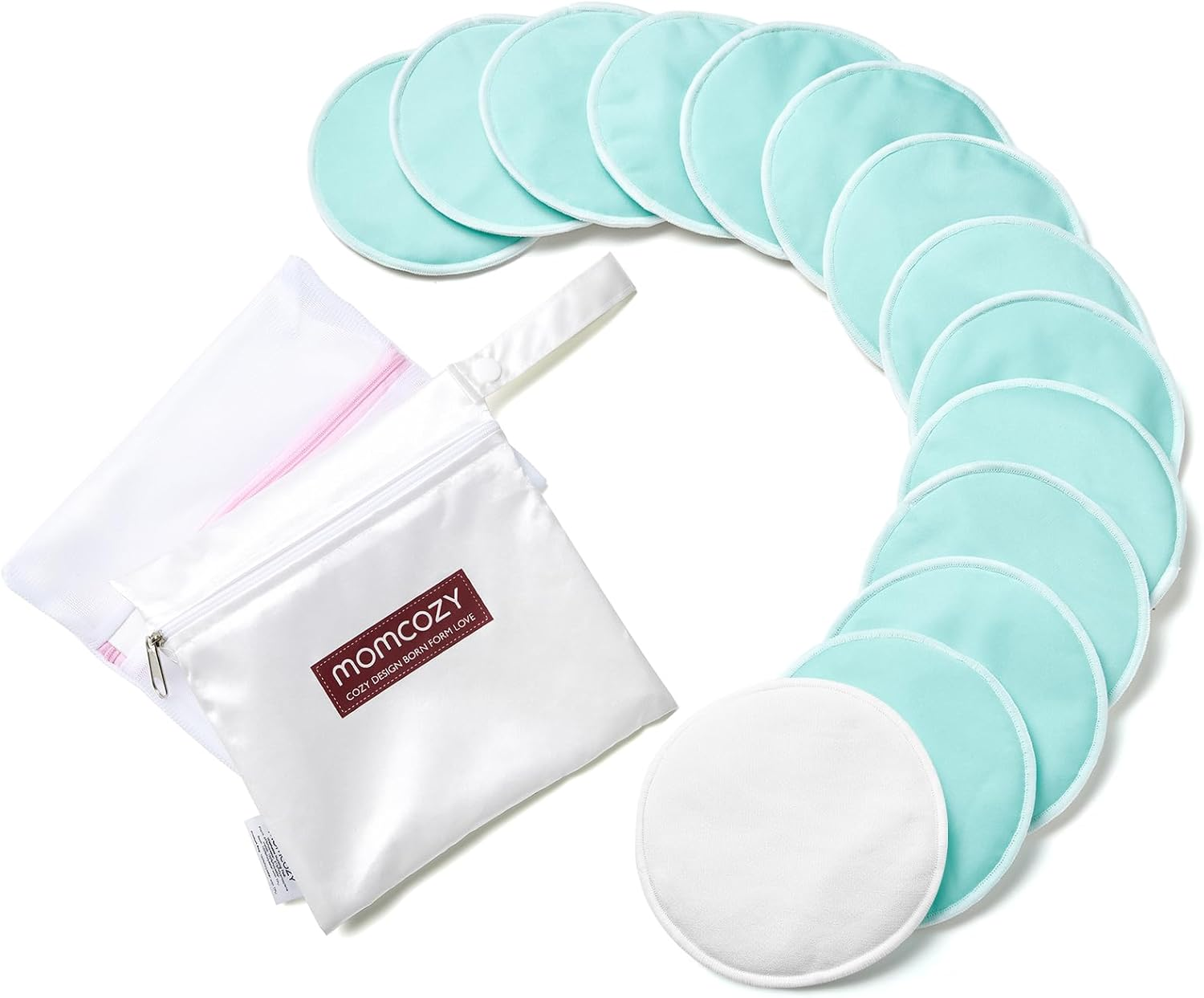 Momcozy Reusable Breast Pads, Innovative Use of Absorbent Fabric & 4 Layers of Super Absorbent Core Washable Nursing Pads, Absorb Quickly and Leak-Proof, 14 Pack + Wet & Dry Separation Bag + Wash Bag image number 1