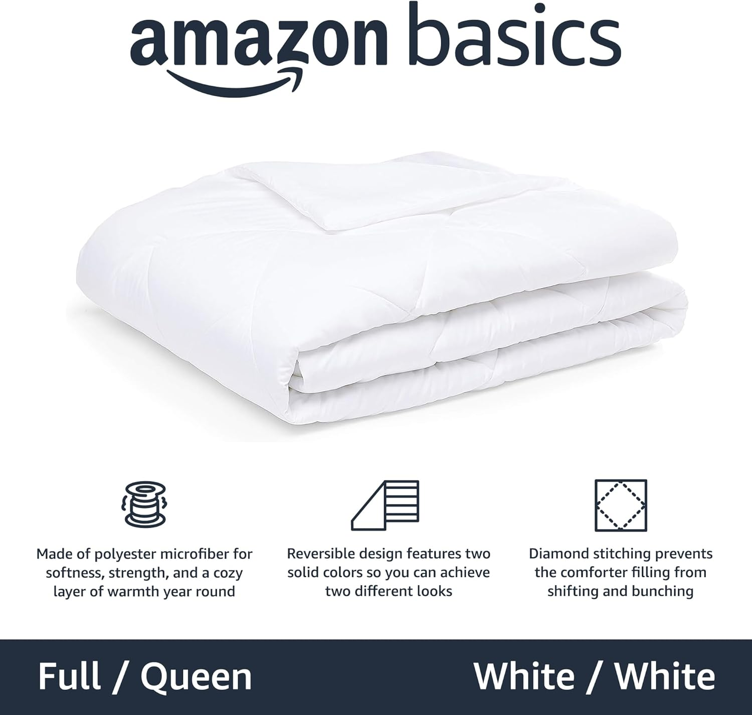 Amazon Basics Reversible, Lightweight Microfiber Comforter Blanket - Full / Queen, White image number 7