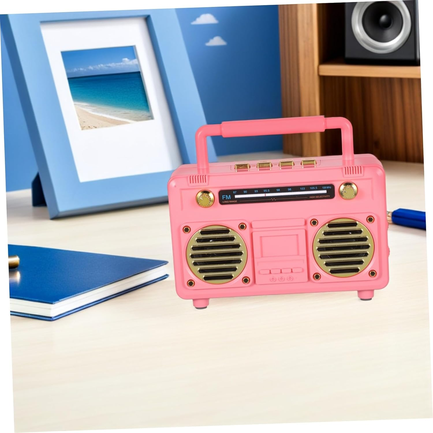 LIFKICH Vintage Wireless Speaker with Subwoofer Portable Retro Radio Mini Music Player for Outdoor Camping Travel Home Desk Decor Compact with Battery in Pink