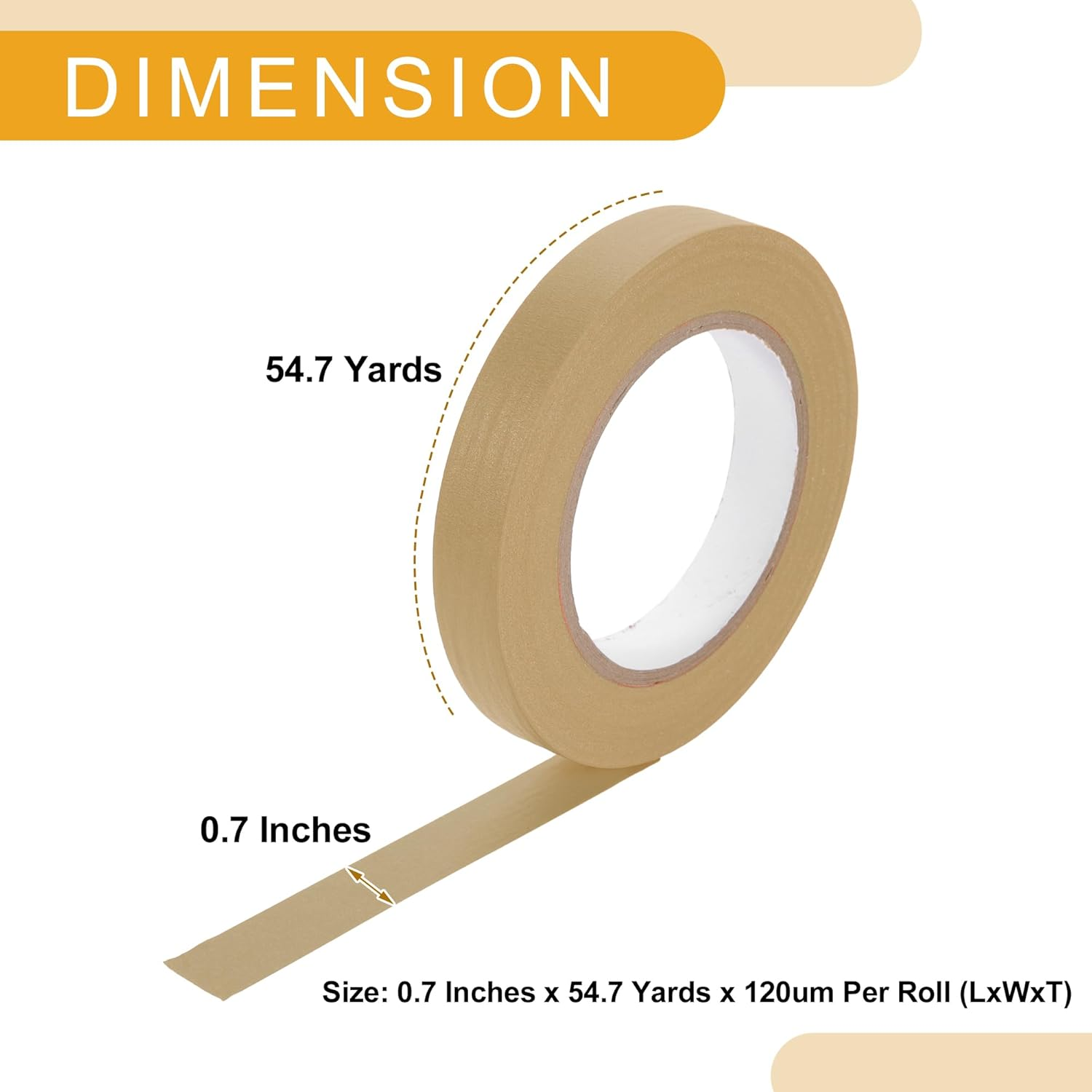 X AUTOHAUX 1 Pc 0.7 Inches X 54.7 Yards Universal Painters Tape - DIY Car Auto Paint for Masking Tape No Residue - Crepe Paper Brown image number 4