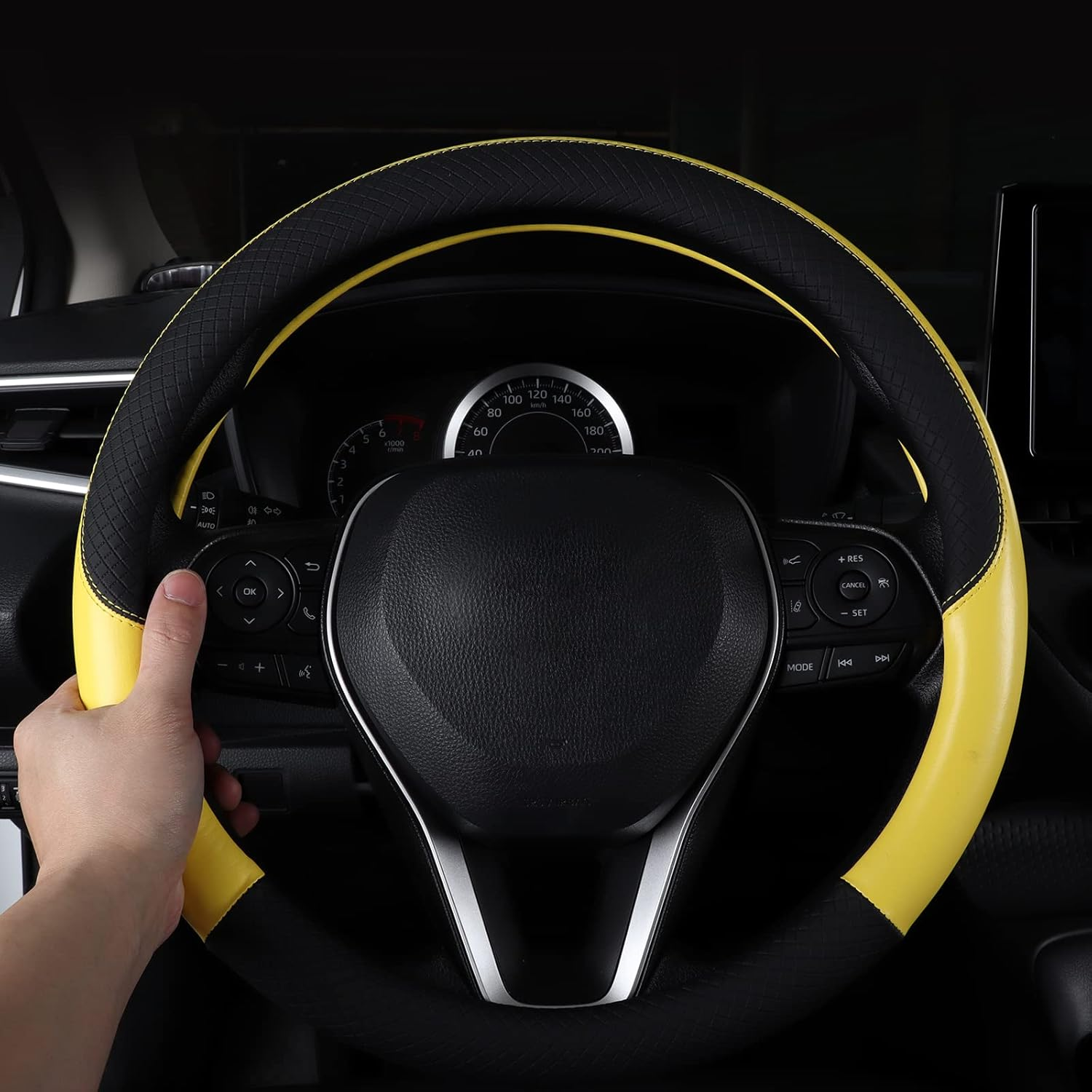 Auto Car Genuine Leather Steering Wheel Cover anti Slip Wrap 15" (Yellow) image number 1