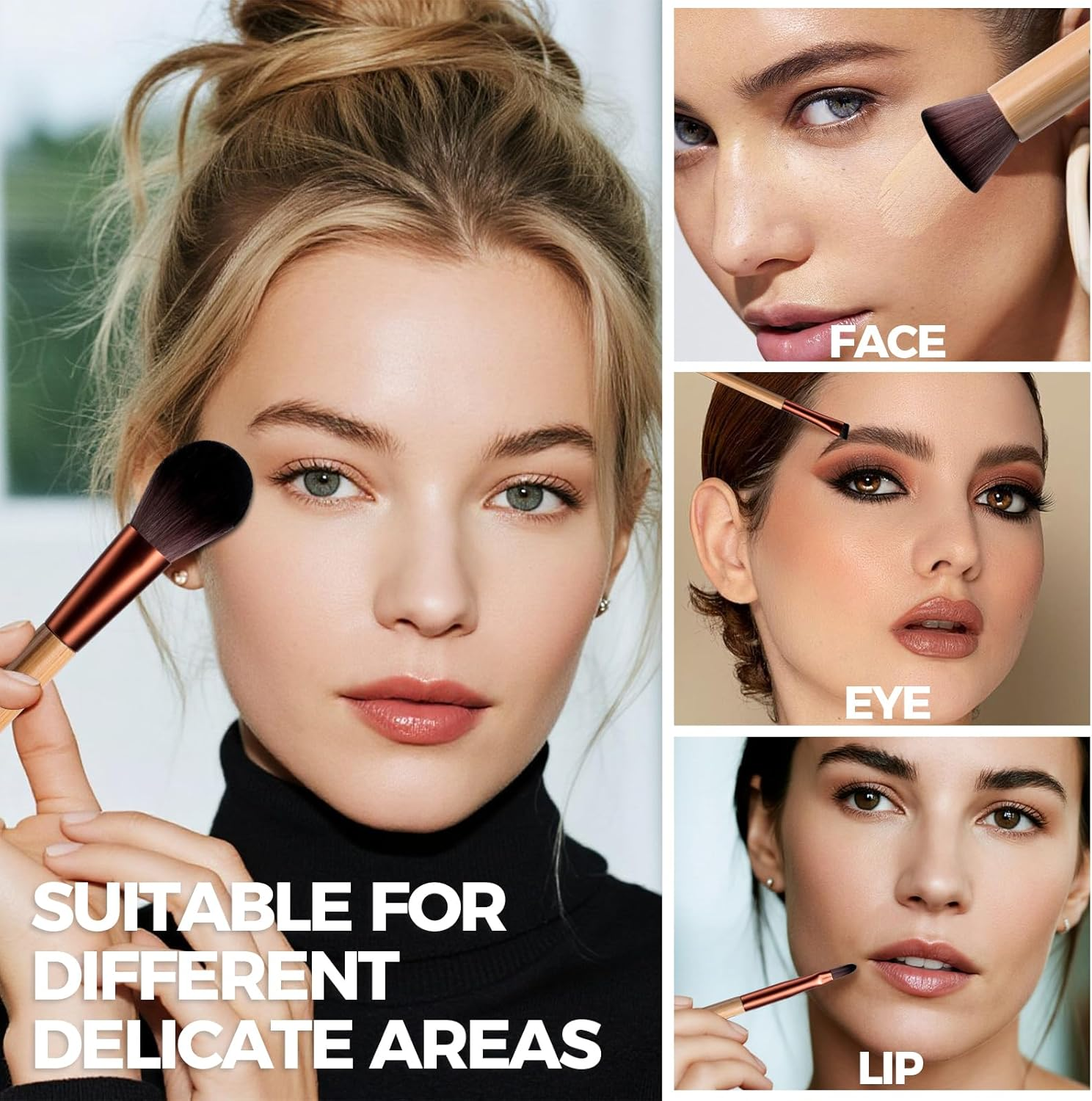 BS-MALL 10 Pcs Professional Bamboo Makeup Brush Set - Travel-Friendly Eyeshadow Brush, Concealer Brush & Foundation Brush for Liquid Makeup - Lightweight Multi-Purpose Daily Use with Makeup Bag image number 3