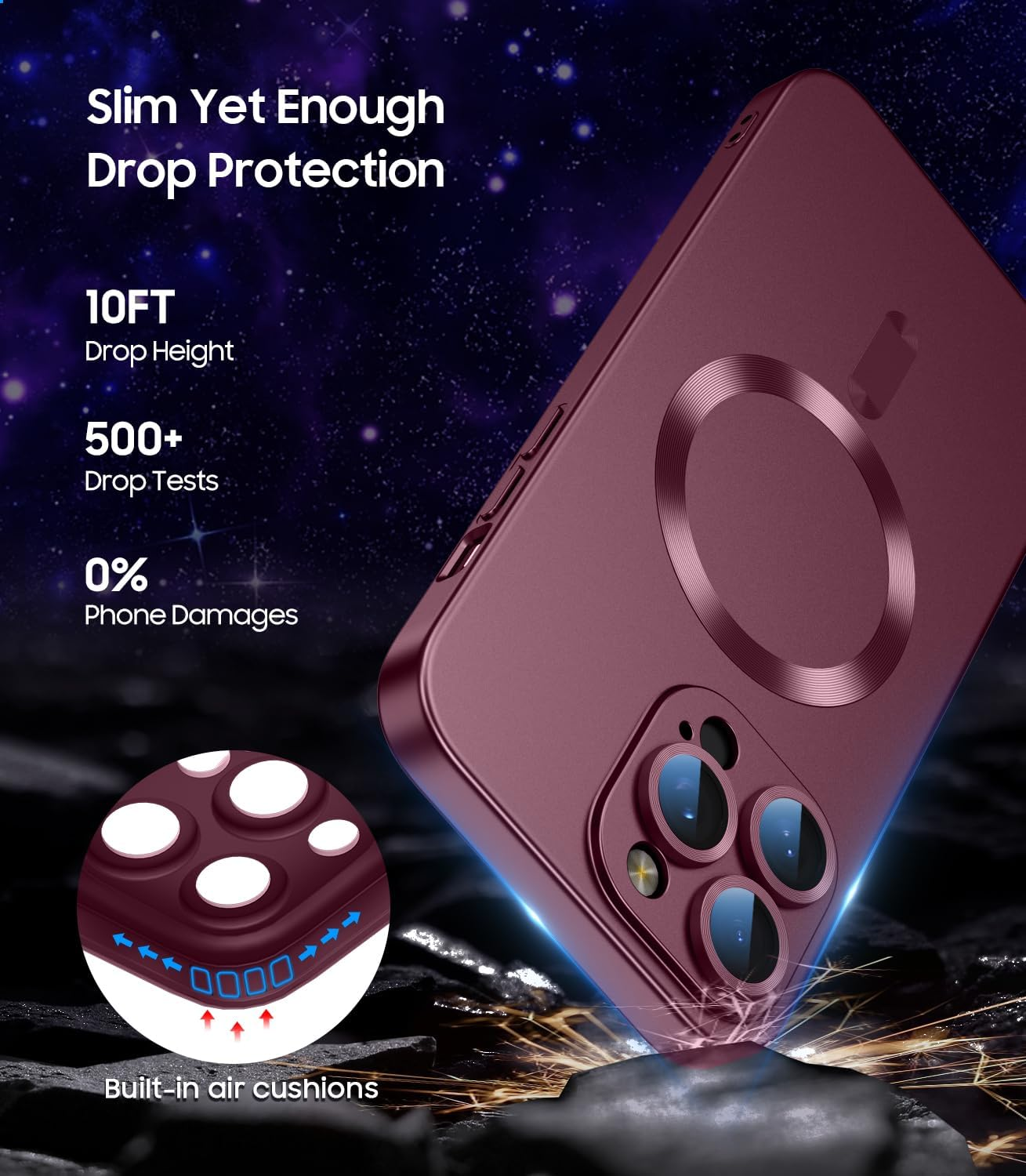 LEKEVO Magnetic for Iphone 16 Pro Max Case [Compatible with Magsafe][Built-In Camera Lens Protector] Slim Soft Silicone Bumper Shockproof Metallic Luster Phone Case (Burgundy) image number 5