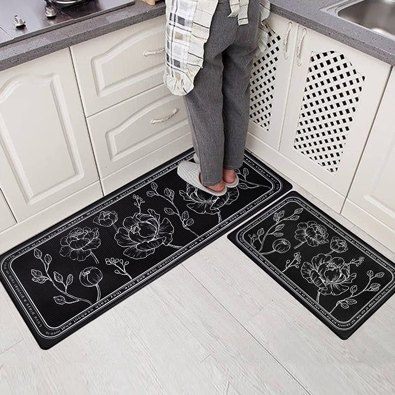 ROTTOGOON Kitchen Floor Mat Set of 2, Cushioned anti Fatigue Kitchen Mat 17"X47"+17"X29", Non-Slip Waterproof Kitchen Rug, Premium PVC Comfort Kitchen Mats and Rugs for Kitchen, Office, Home, Laundry image number 3