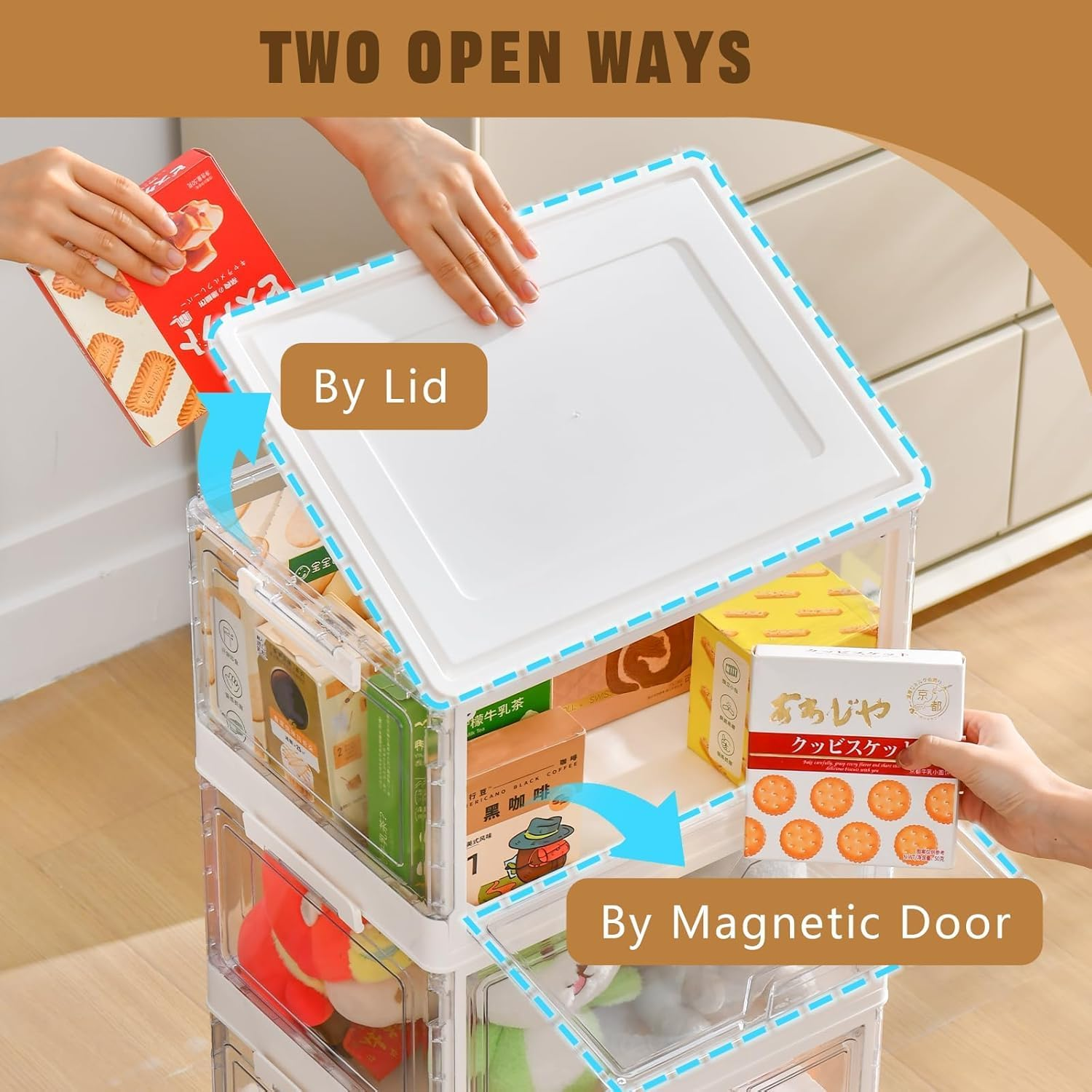 Stackable Plastic Storage Bins with Lids, Foldable Closet Organizers and Storage, 2 Drawer Storage Organizer，Clear Stackable Containers for Wardrobe,Bedroom,Office,Dorm (2 Tier-2Lids) image number 4