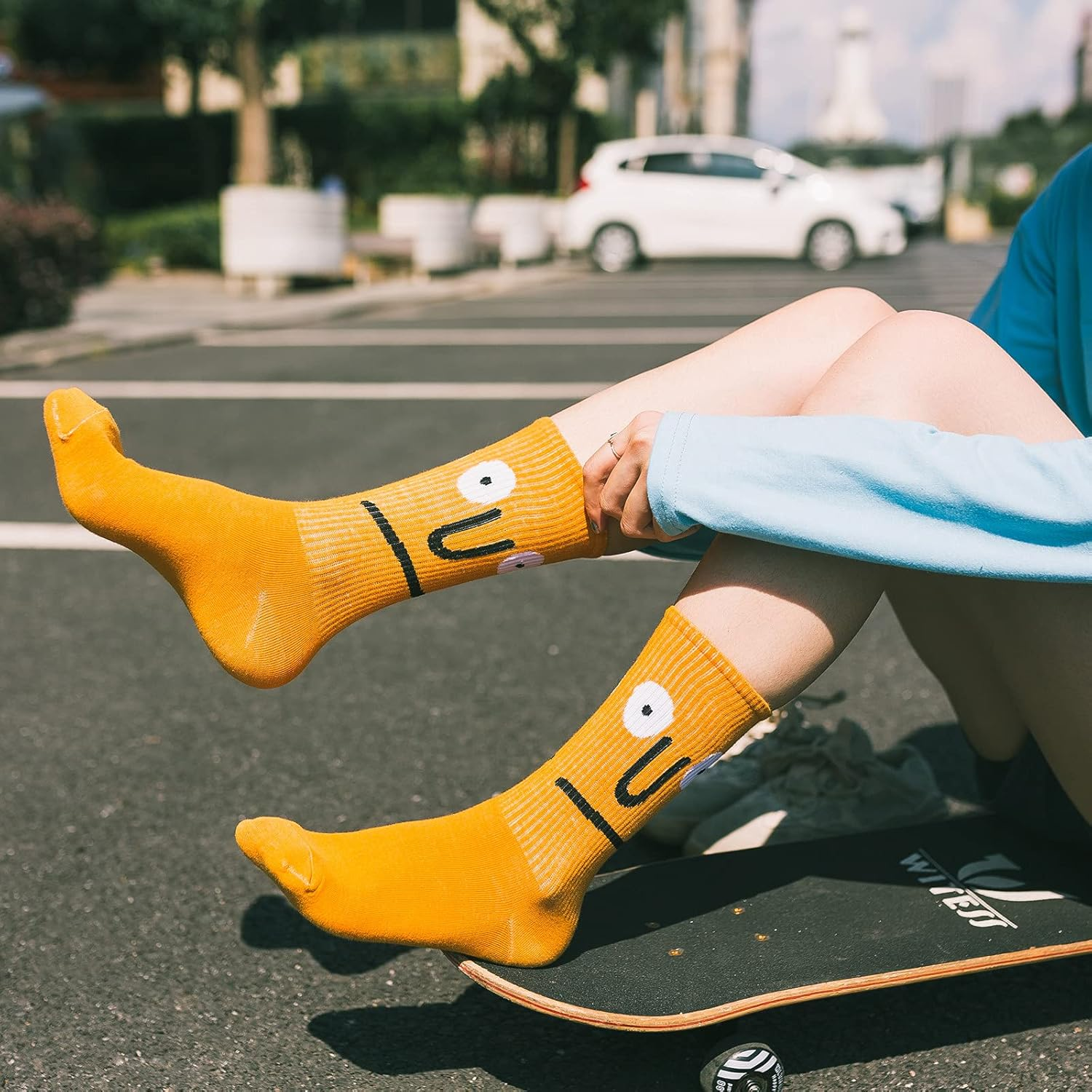 9 Pairs Funny Crew Socks Colorful Combed Cotton Fun Personality Expression Fashion Emotions Socks image number 4