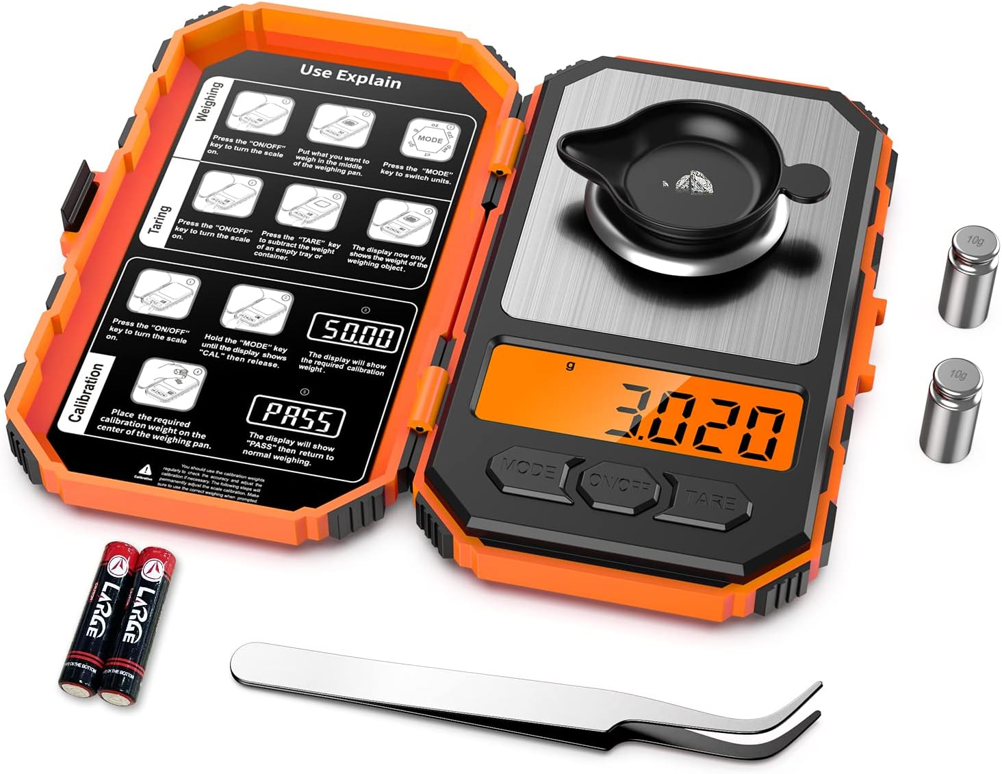 ORIA Digital Pocket Scale, 50G/0.001G Professional Milligram Scale, Portable Kitchen Scale with 6 Units, Calibration Weight, Backlight, Tare Function, Mini Scale for Food,Tablets, Jewelry -Orange