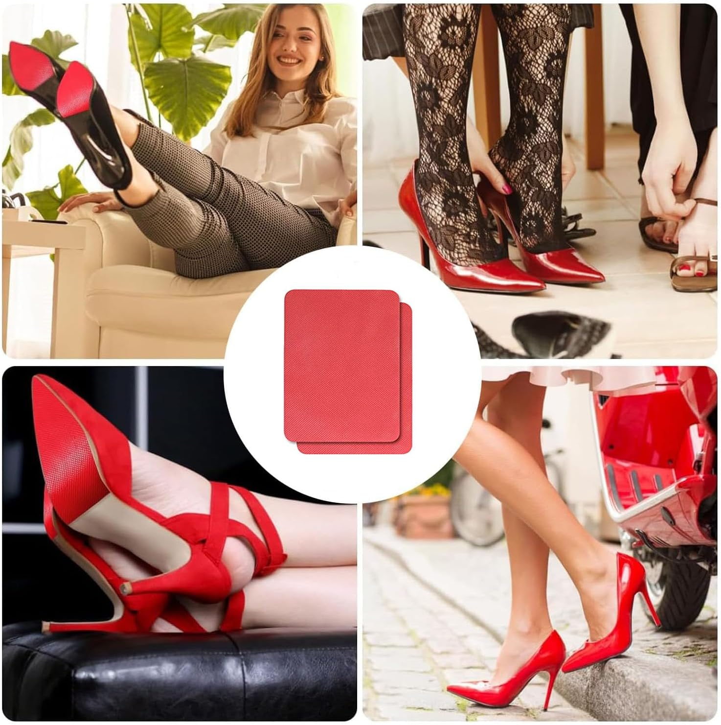 4 Pack Non-Slip Shoe Bottom Protector,Shoe Gummies on Bottom for High-Heels Leather Shoes,Grip Pads,Shoes Cover Bottoms for Women (Red) image number 3