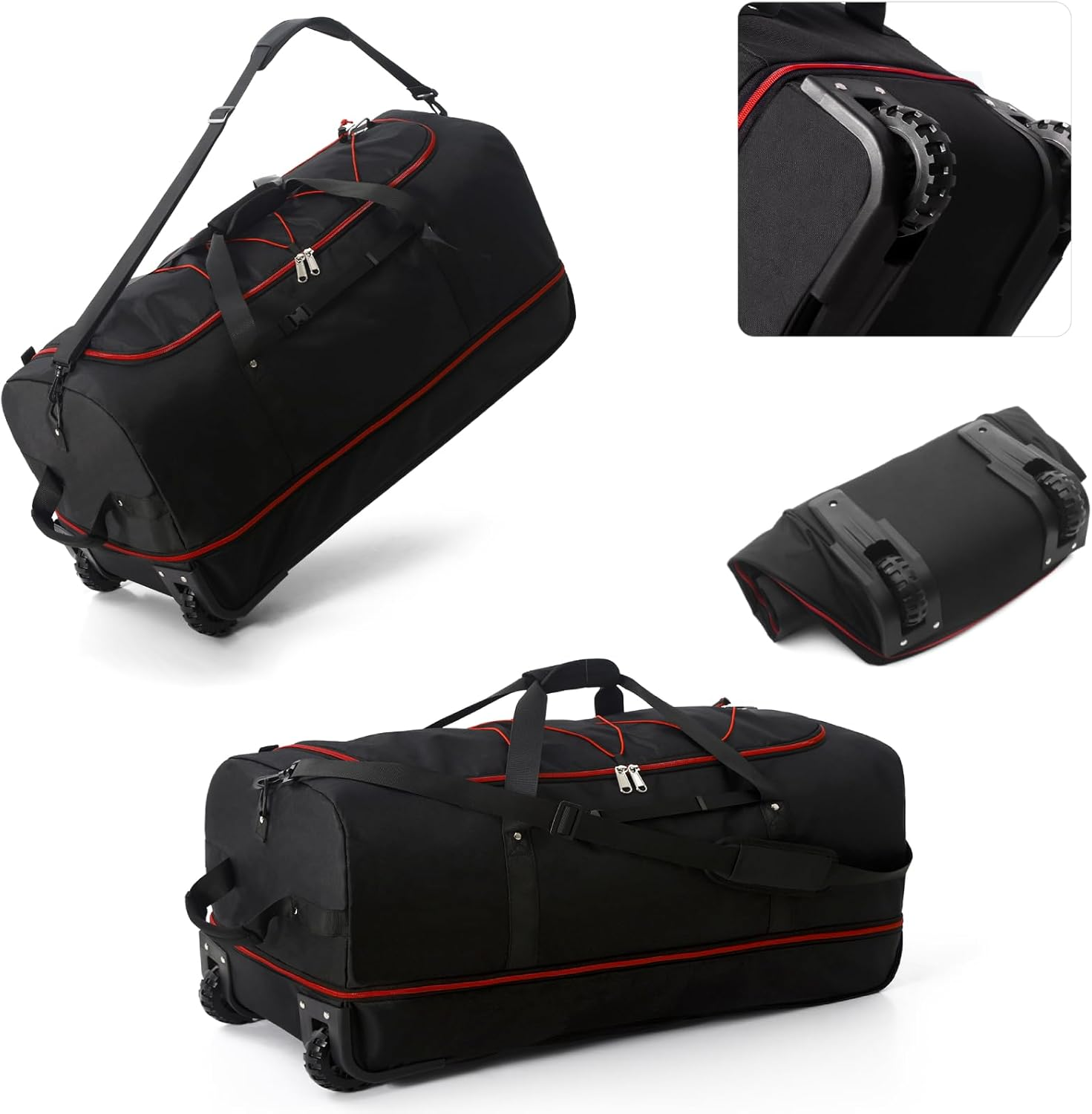 CONTAIL 32" Soft-Sided Rolling Duffle Bag with 2 Wheels,Expandable from 110L to 140L, Foldable Travel Duffel with Multiple Compartments,Navy