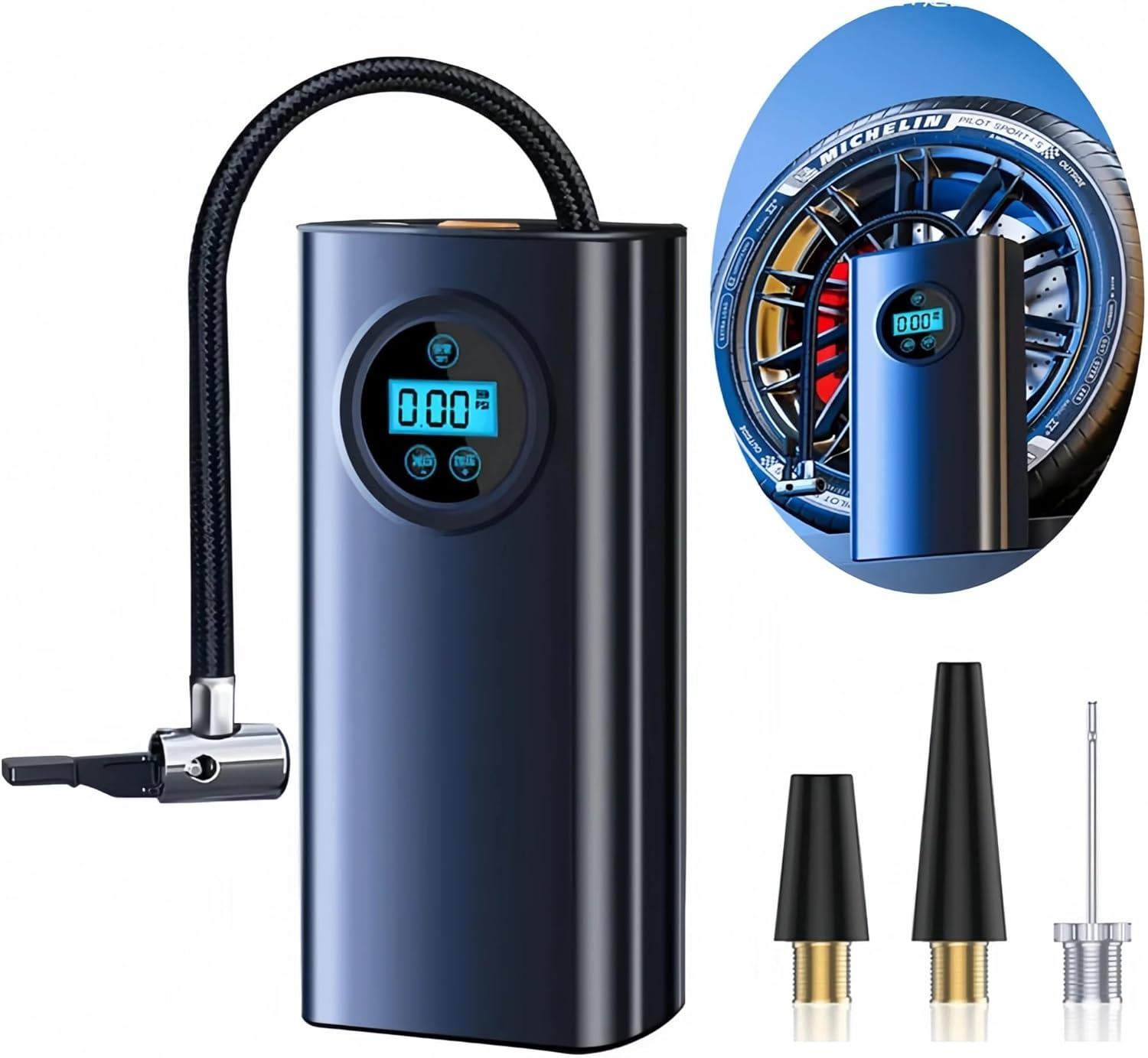 Longfng Tire Inflator Portable Compressor,Handheld Electric Air Pump,With LED Digital Display and 3 Nozzle Adapters Inflator for Car Motorcycle Bicycle Ball,Other Types of Inflatables image number 5