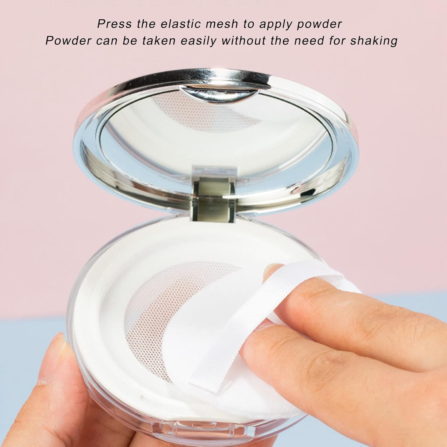 Ejoyous Portable Loose Powder Case (ABS Material) with Powder Puff/Mesh Sifter/Hd Mirror, Leak Proof Sealed Design, for Blush/Foundation Refill DIY Makeup Storage image number 2