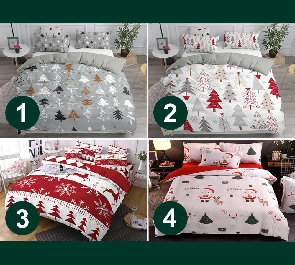 Christmas Quilt Doona Duvet Cover & Pillowcase Set Santa Presents | Xmas Gifts (Double, Xmas-4)