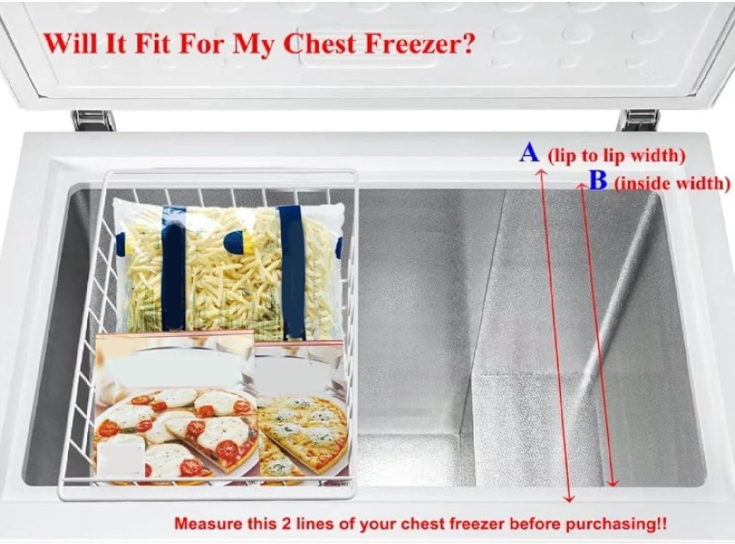 Freezer Basket, 2Pcs Large Wire Storage Baskets, Refrigerator Organizer Bin, Closet Baskets Bin, Fridge Basket Rack, Farmhouse Organizer Storage Bins for Cabinets, (L 49.5Cm X W image number 4