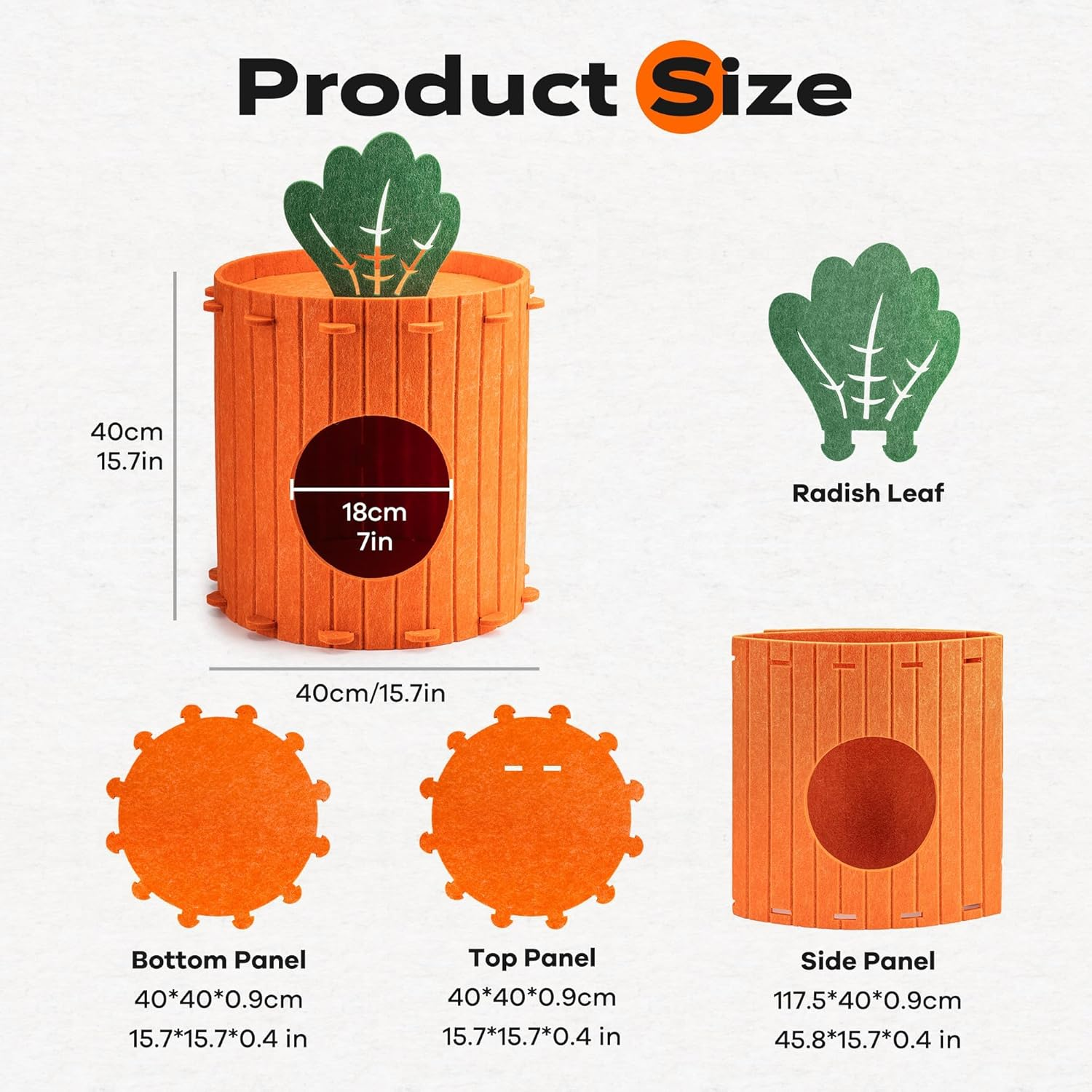 Cat House for Indoor Foldable Large Carrot Cat Bed Felt Cat Cave Condo Hideaway Pet up to 20 Lbs (Orange-Carrot, Large) image number 1