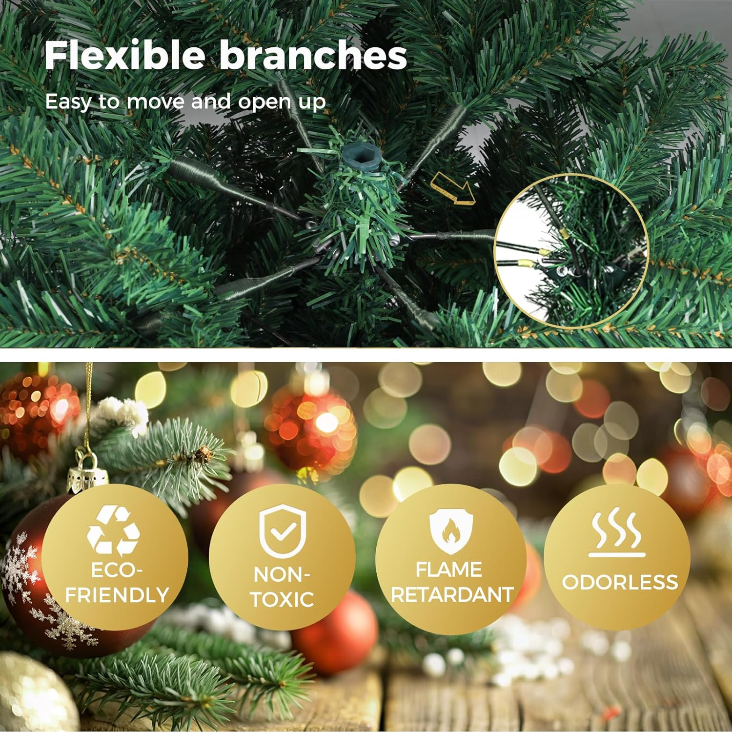 SANTACO 2.1M Atificial Christmas Tree,7Ft Xmas Fake Pine Trees,Indoor Outdoor Holiday Decor,For Home Office School Mall Park Holiday Green Decoration,Metal Stand,Easy Assembly image number 4