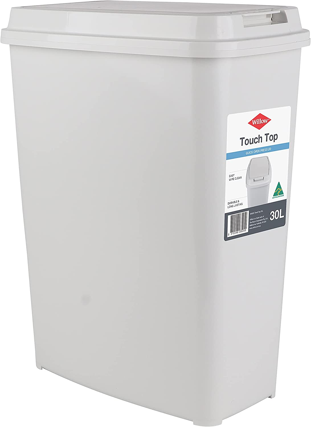 Willow Touch Top Bin, 30 Litre Capacity, White/Charcoal