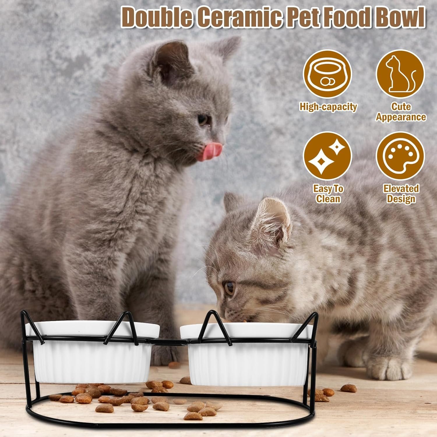 Raised Cat Bowls Whisker Friendly, Elevated Cat Bowls Tilted with Metal Stand, anti Vomiting Double Ceramic Pet Food Bowls, Elevated Cat Food Water Bowl Raised Ceramic Pet Feeding for Cat Dog image number 3