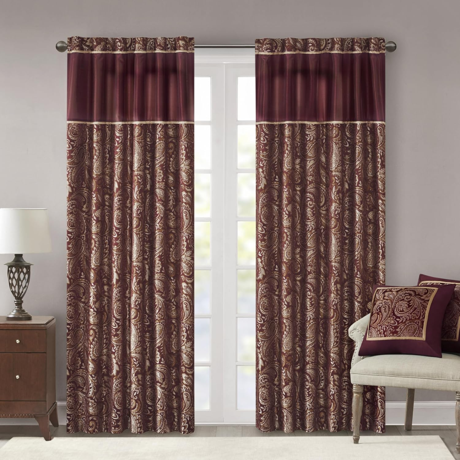 Madison Park Aubrey Window Curtain Pair, 50 X 84(2), Burgundy image number 6